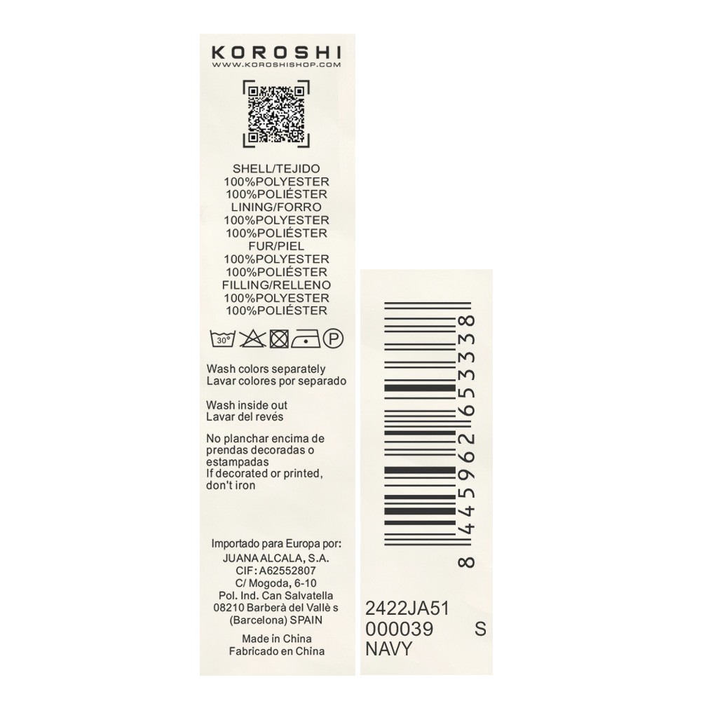 Chaqueta acolchada con cuello y capucha de pelo sintético con cierre delantero y cremallera para mujer de color navy