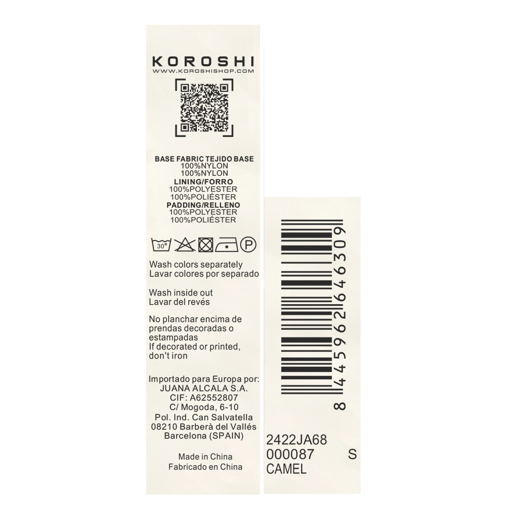 Chaqueta parka larga acolchada con Cierre delantero con cremallera y solapa color Camel para Mujer