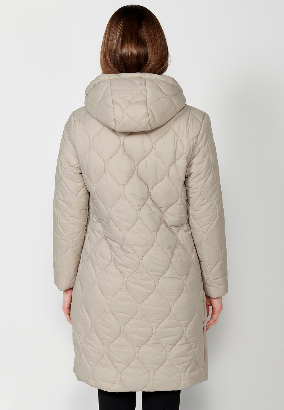 Chaqueta parka larga acolchada con Cierre delantero con cremallera y solapa color Camel para Mujer