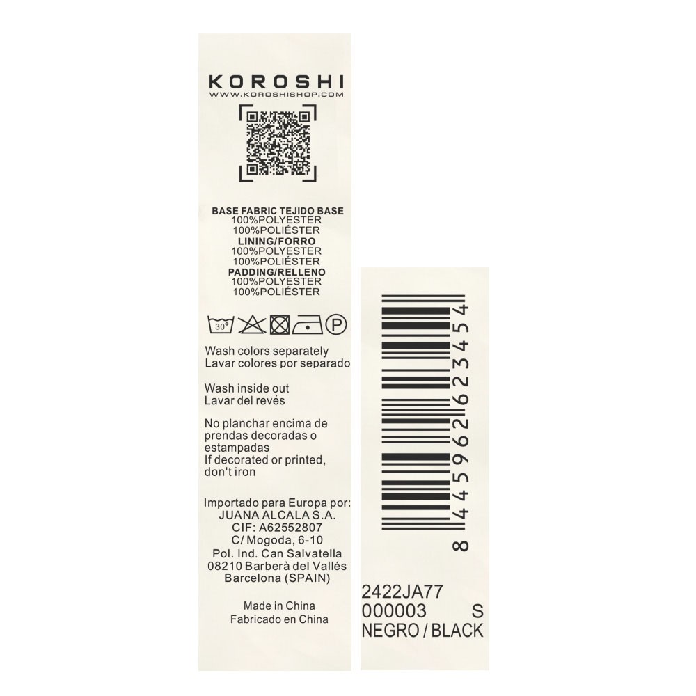 Chaqueta larga acolchada con cuello alto y capucha con pelo sintético desmontable y cierre delantero con cremallera para mujer de color negro