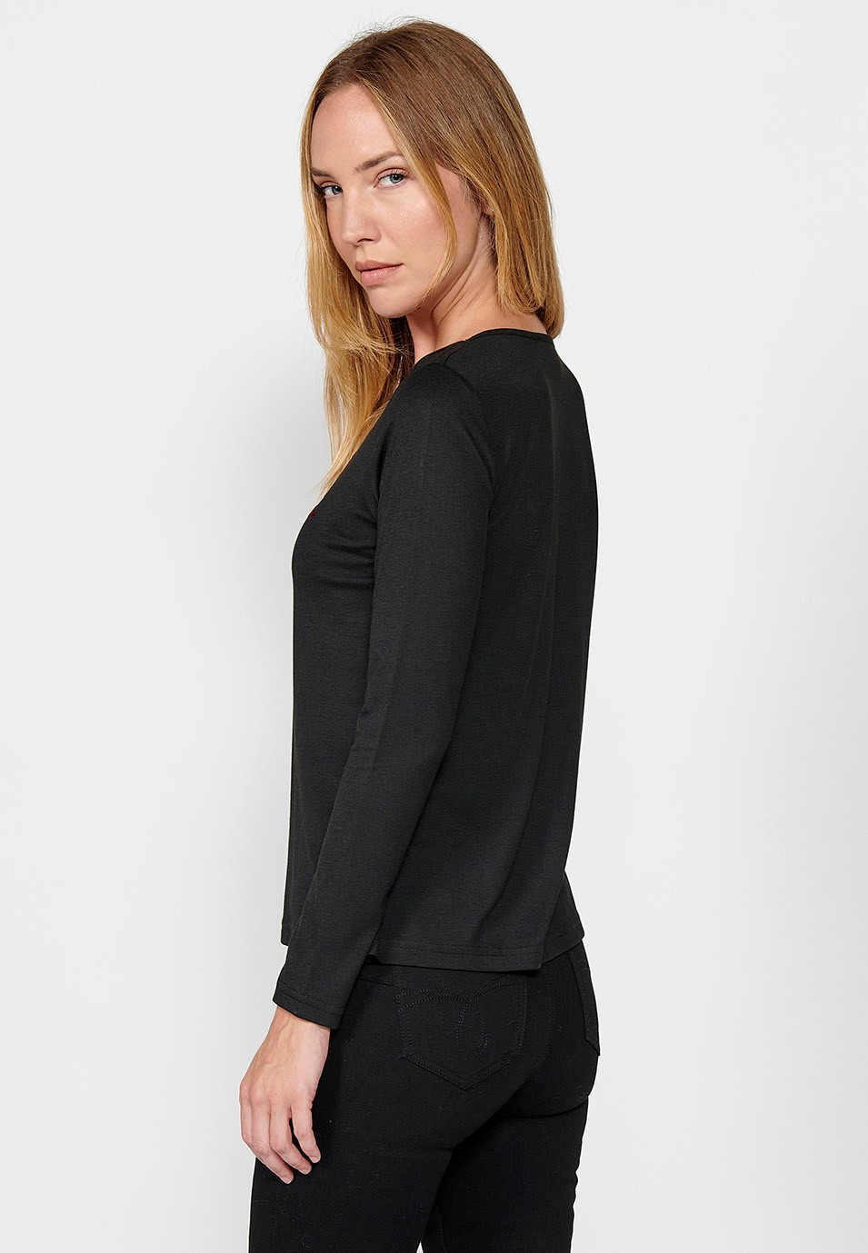 Women's Black Velvet Be Kind Print Crew Neck Long Sleeve T-Shirt