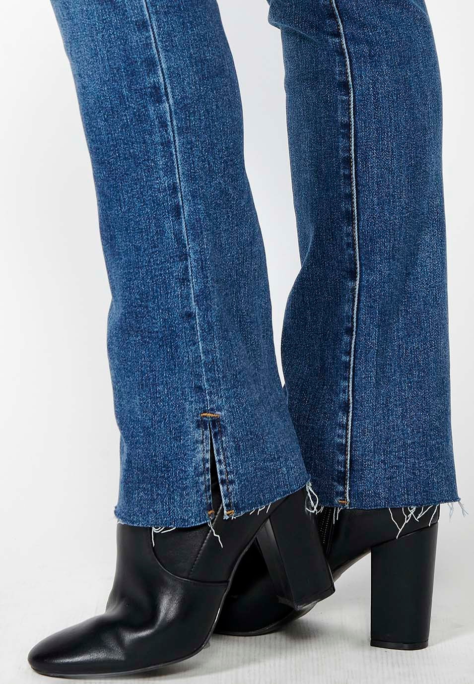 Regular straight denim long pants with front closure with zipper and button in Blue for Women