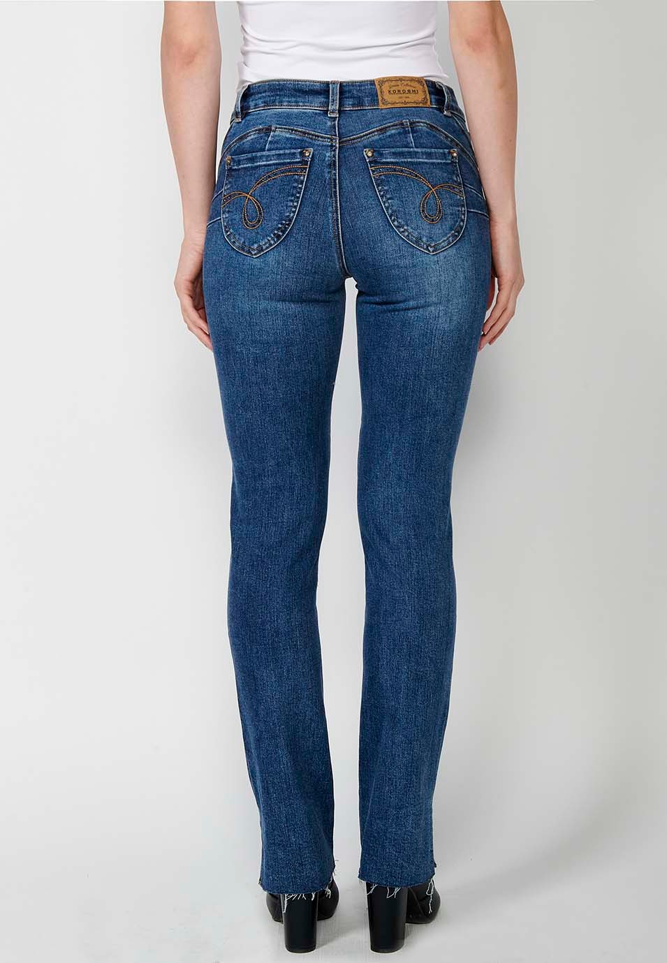 Regular straight denim long pants with front closure with zipper and button in Blue for Women