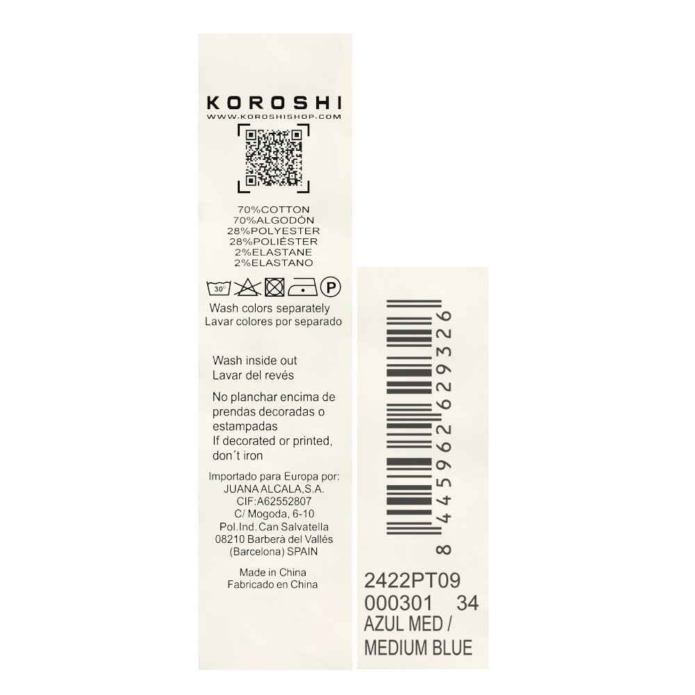 Pantalon long évasé en jean avec cinq poches et fermeture éclair sur le devant et bouton avec détails brodés pour femme en bleu