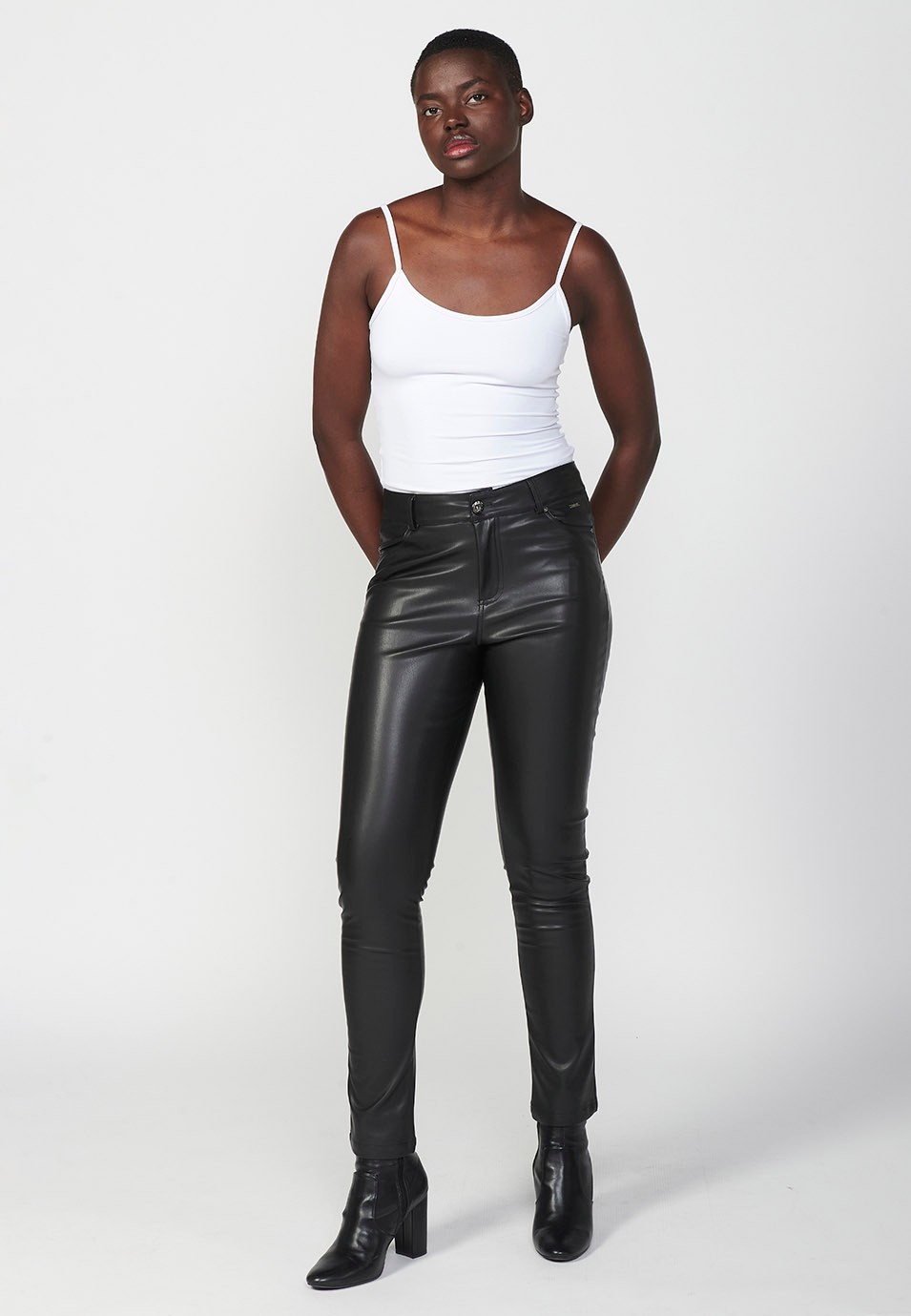 Pantalons legging slim fit amb quatre butxaques color Negre per a Dona