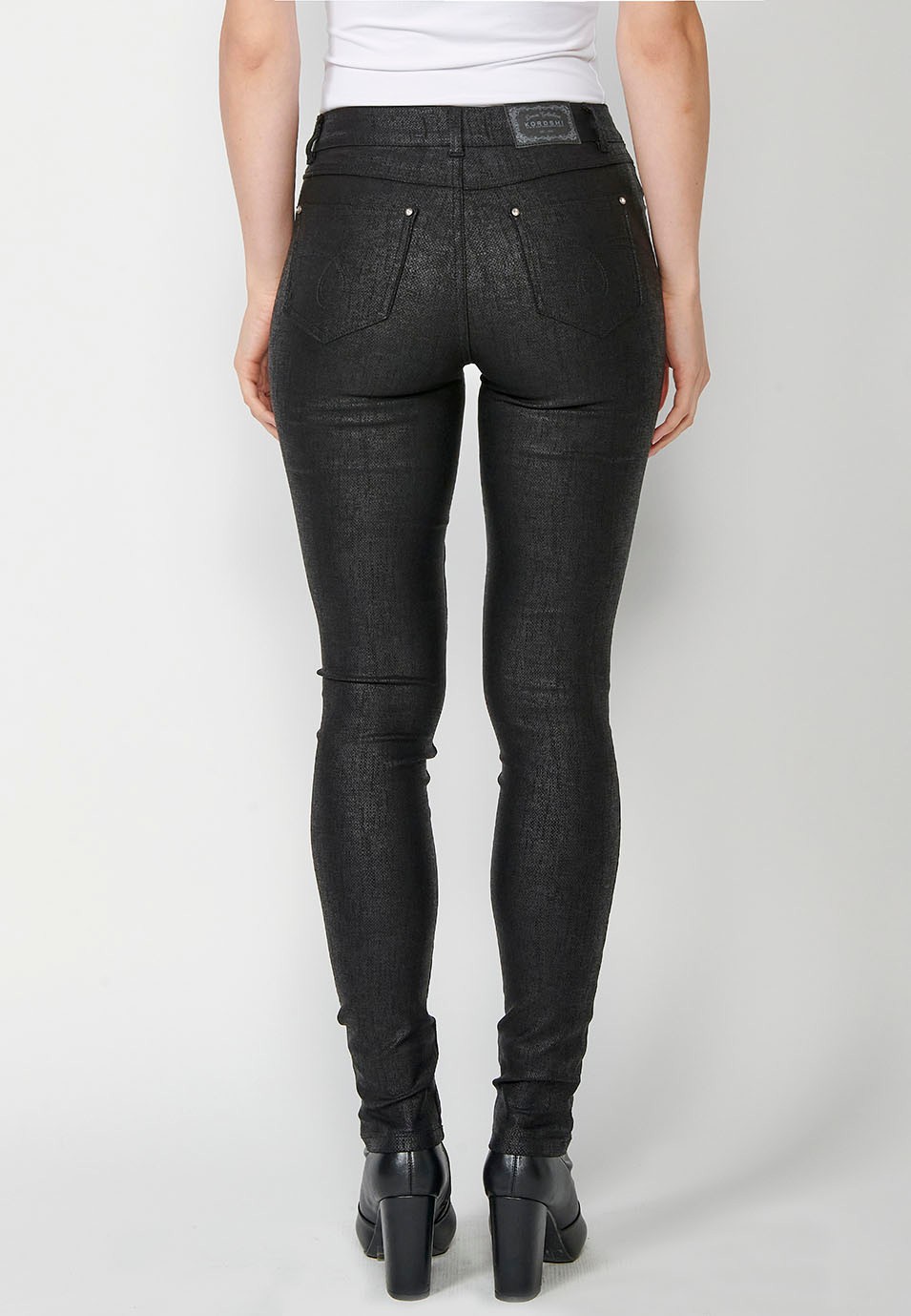 Pantalons cinc butxaques Slim Fit recte amb estampat textura color Negre per a Dona