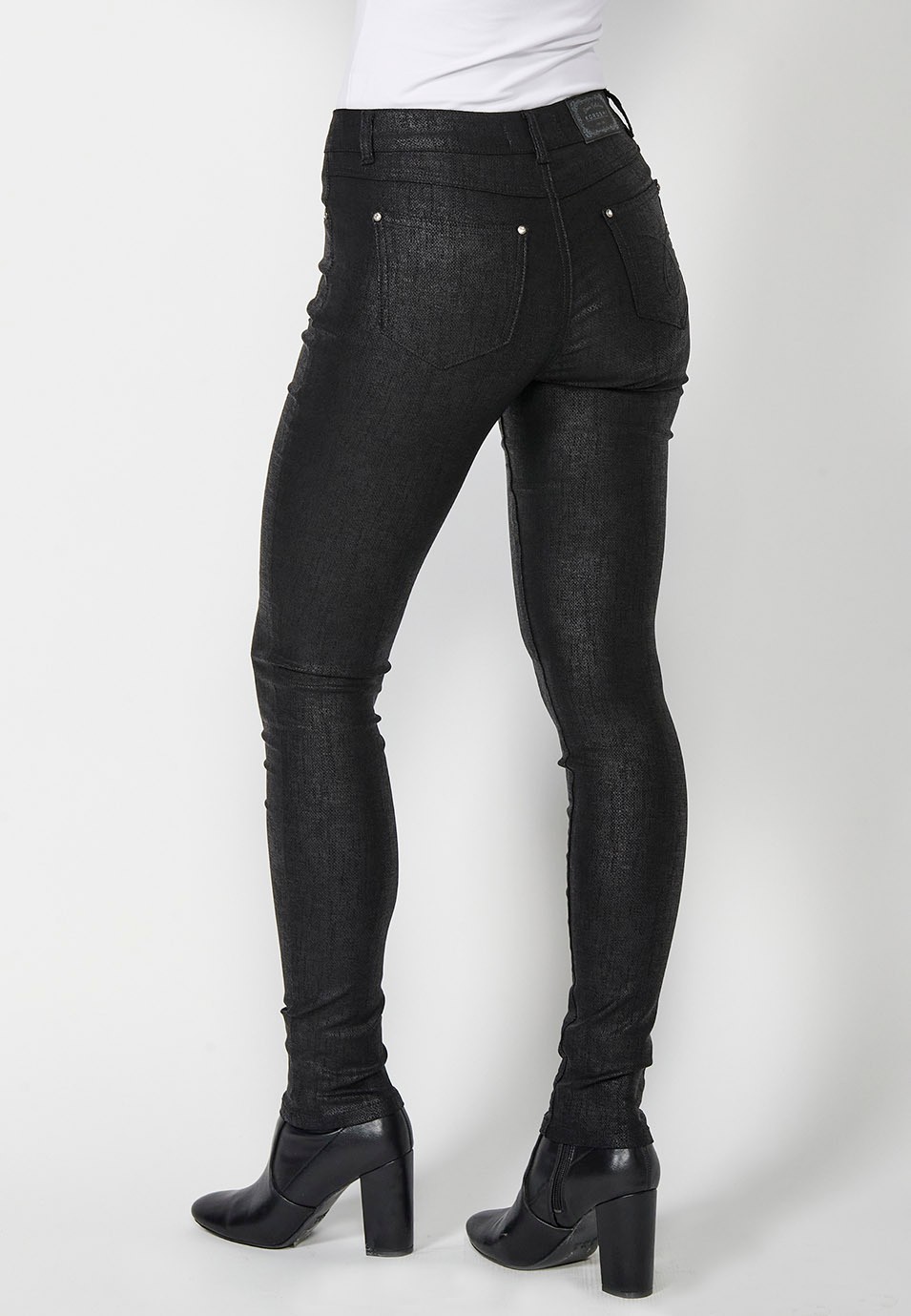 Pantalons cinc butxaques Slim Fit recte amb estampat textura color Negre per a Dona