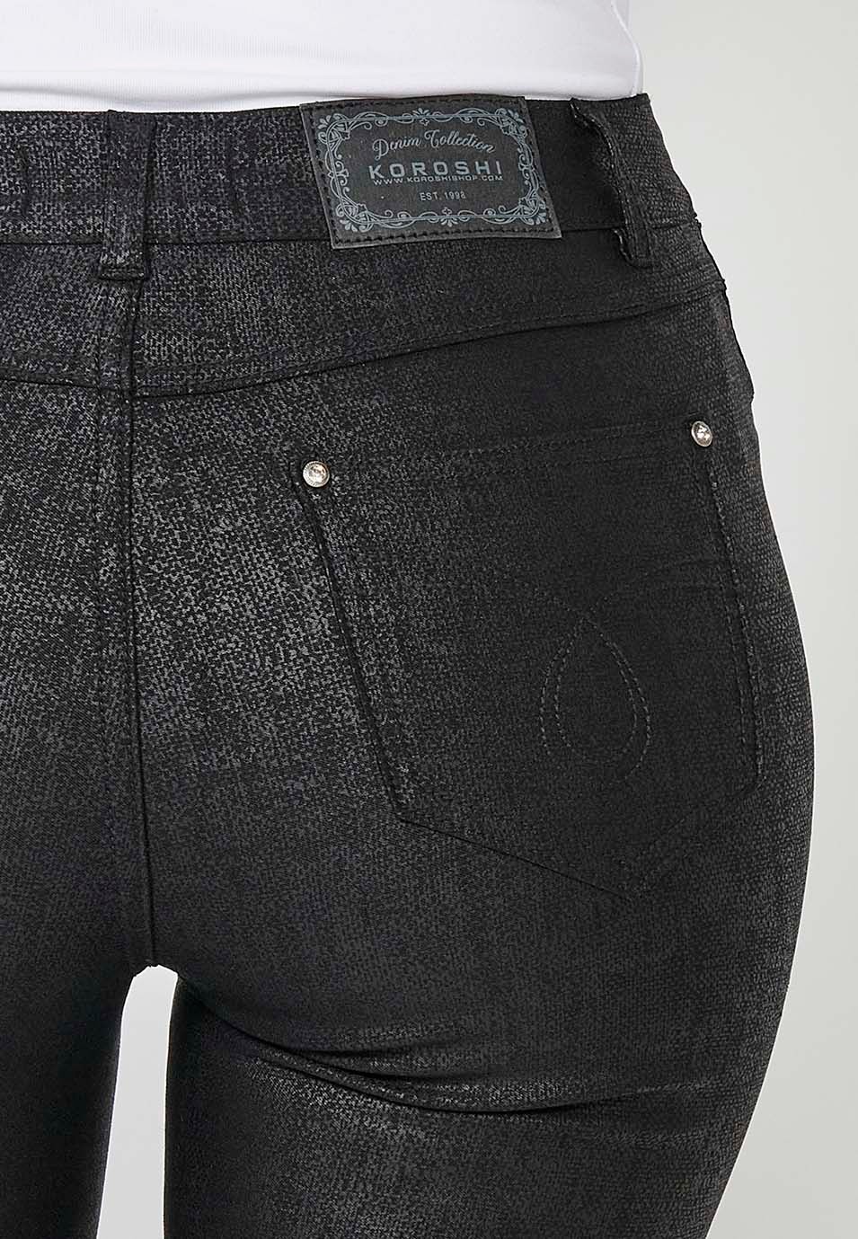 Pantalons cinc butxaques Slim Fit recte amb estampat textura color Negre per a Dona