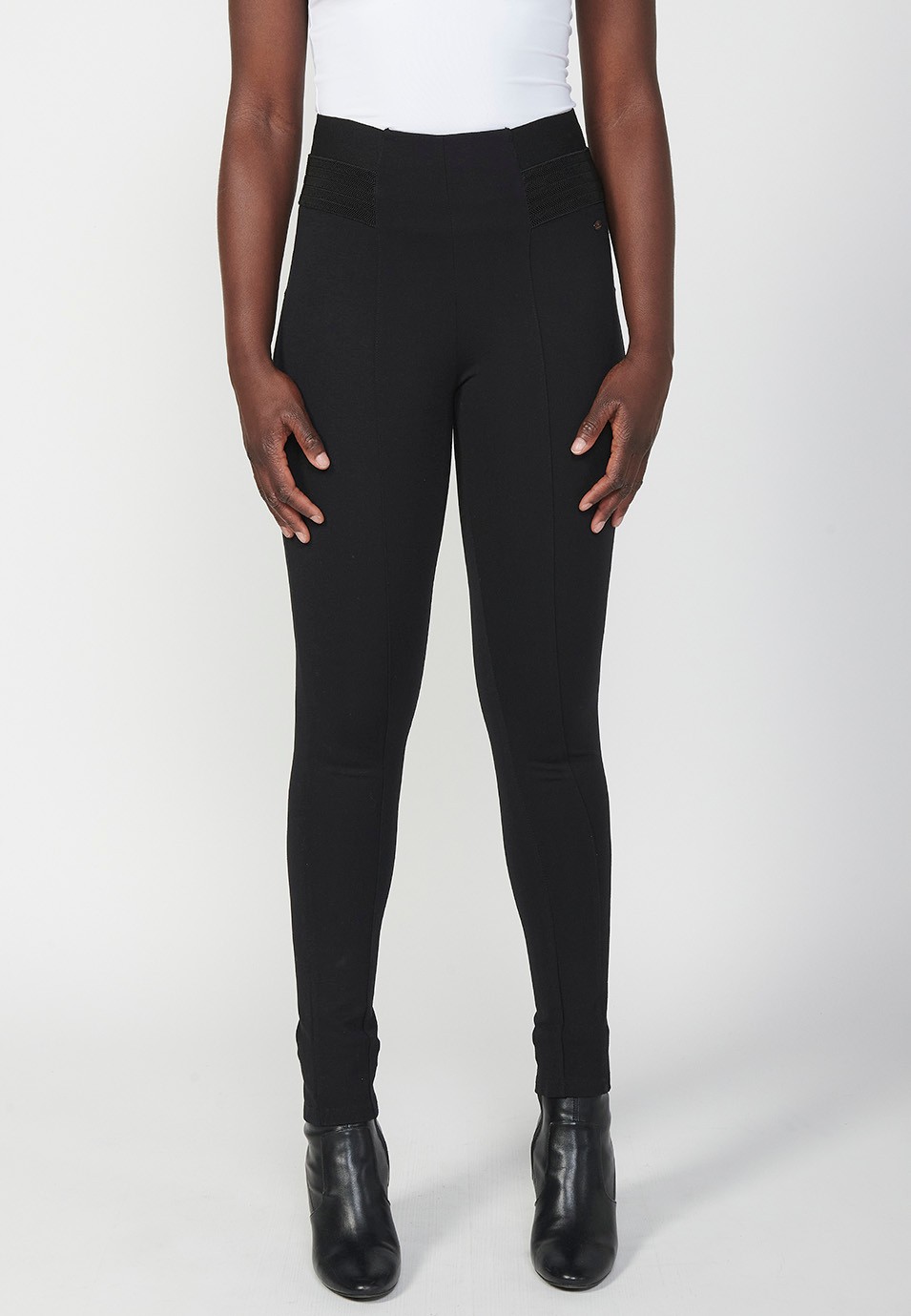 Push-up-Leggings mit schwarzem Roma-Strickstoff und breitem elastischem Bund für Damen
