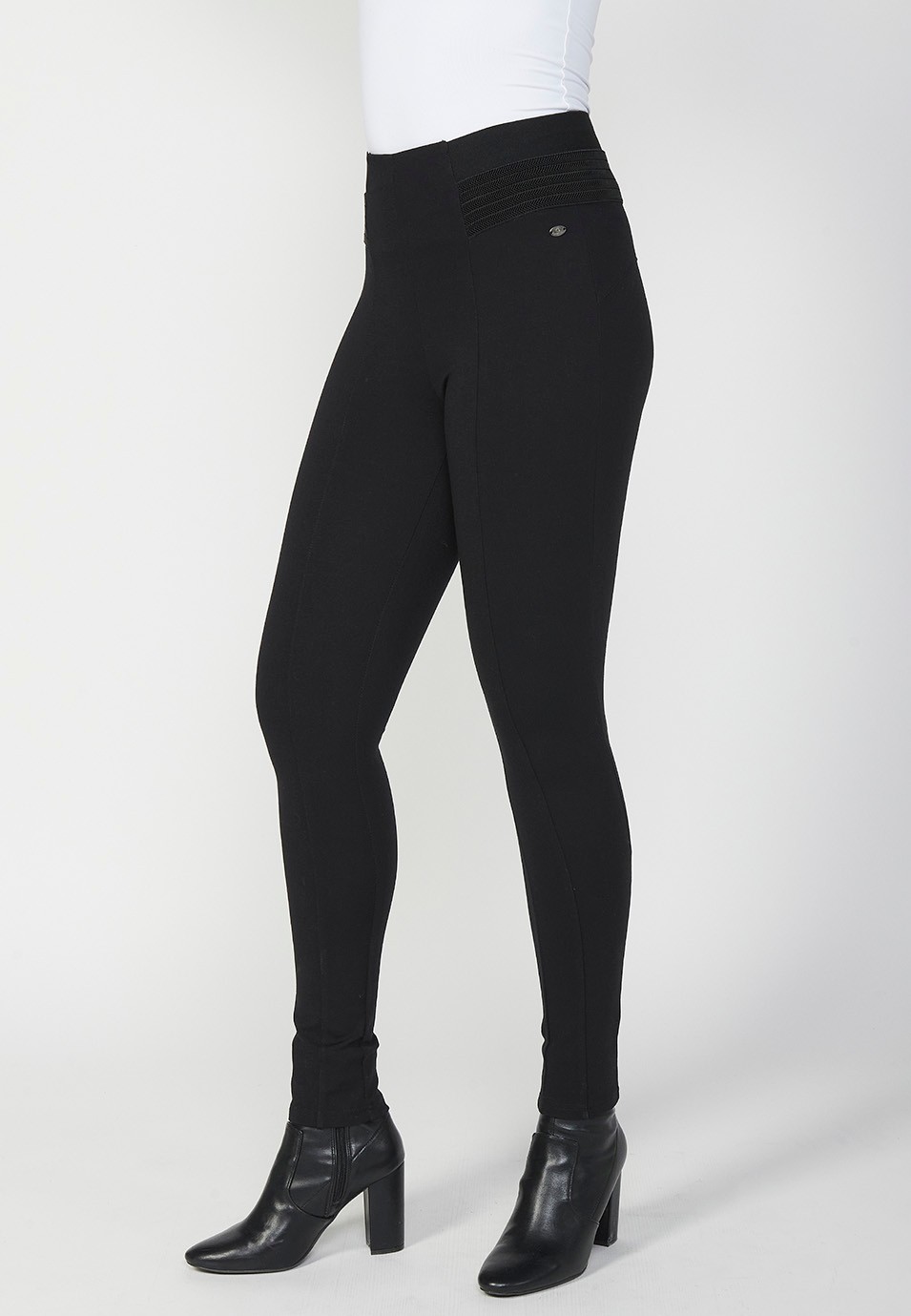 Push-up-Leggings mit schwarzem Roma-Strickstoff und breitem elastischem Bund für Damen