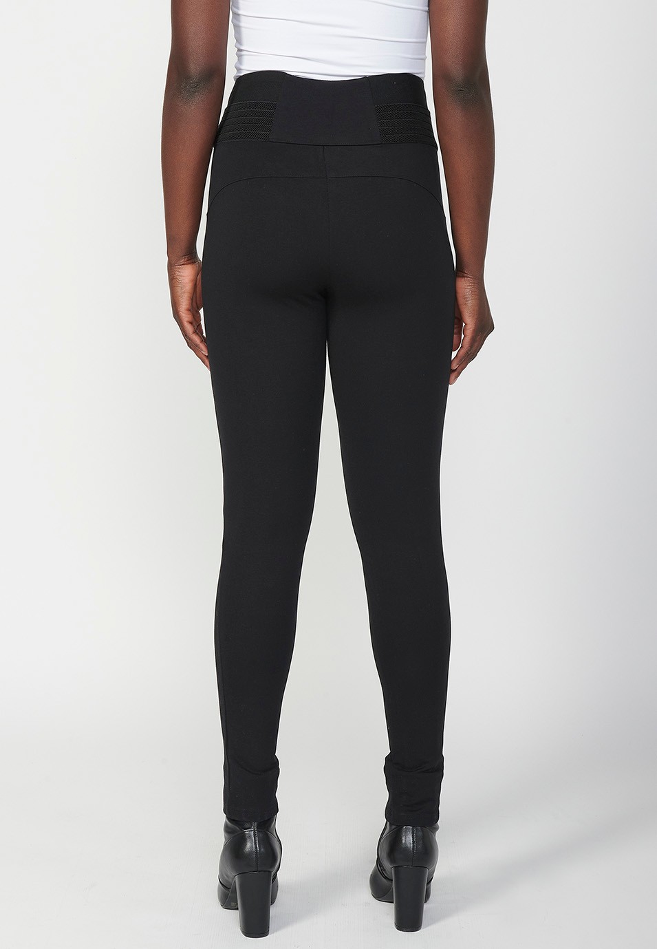 Push-up-Leggings mit schwarzem Roma-Strickstoff und breitem elastischem Bund für Damen