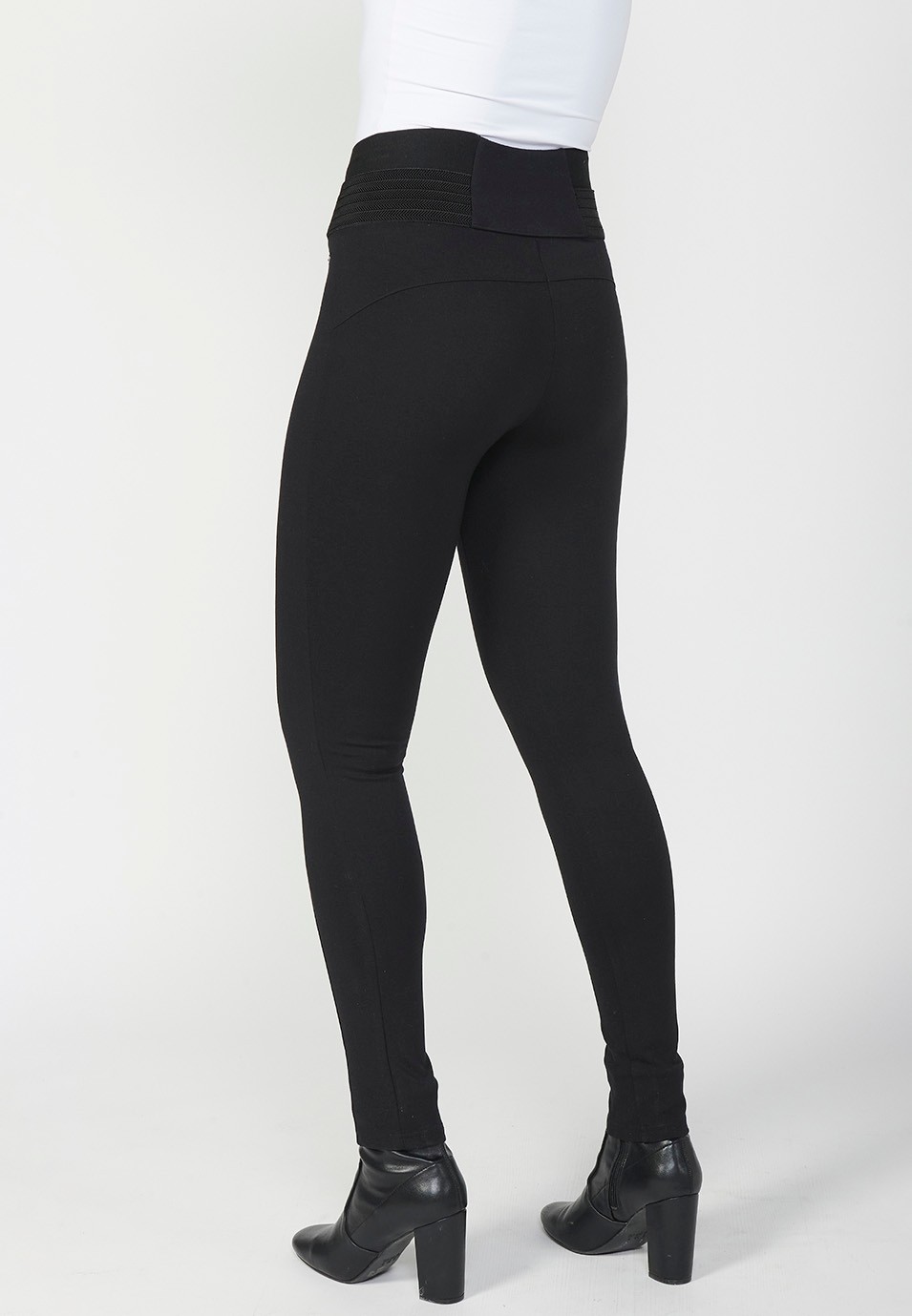 Push-up-Leggings mit schwarzem Roma-Strickstoff und breitem elastischem Bund für Damen