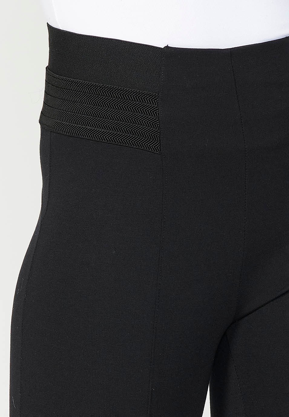 Push-up-Leggings mit schwarzem Roma-Strickstoff und breitem elastischem Bund für Damen