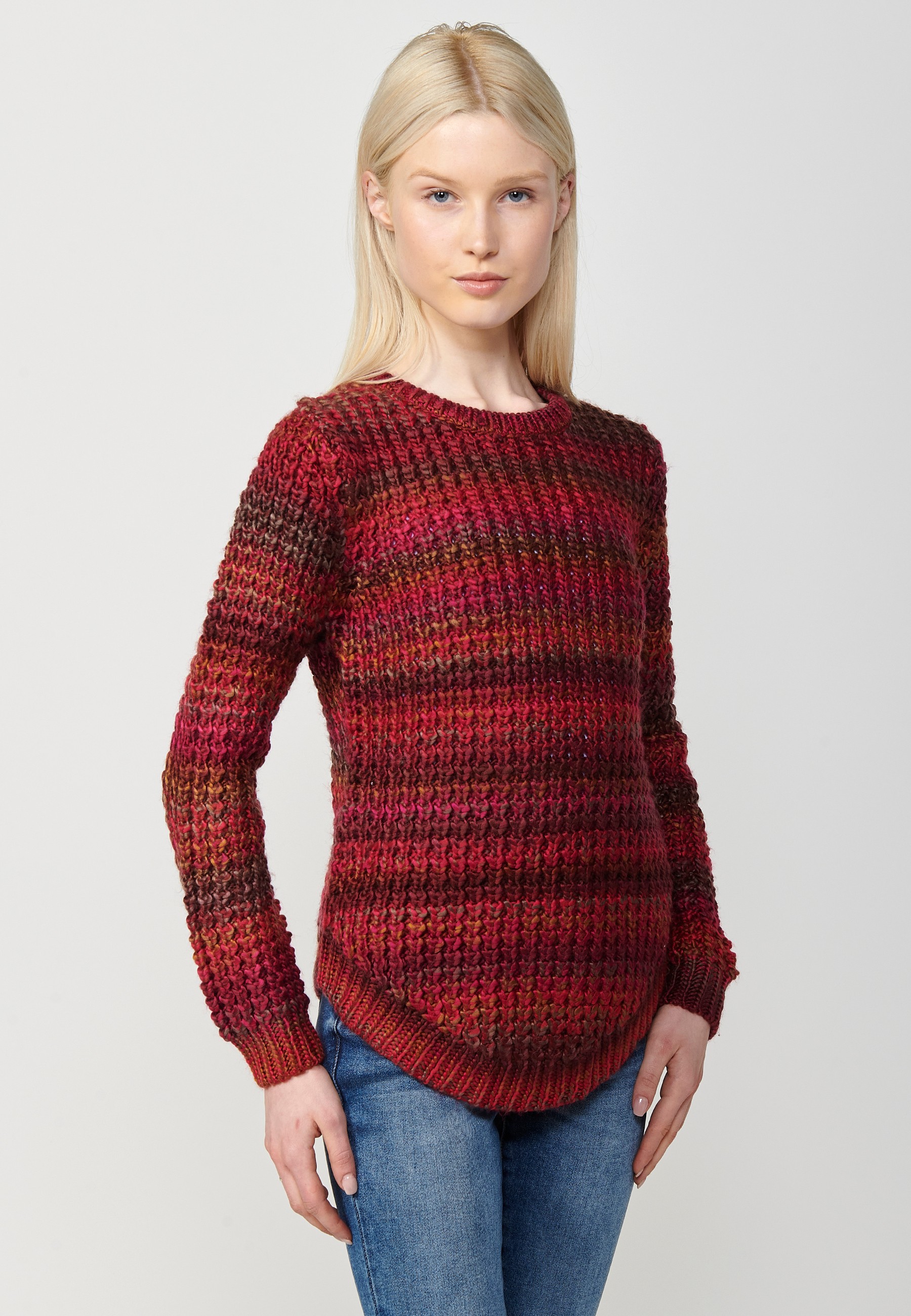 Pull femme tricot col rond manches longues