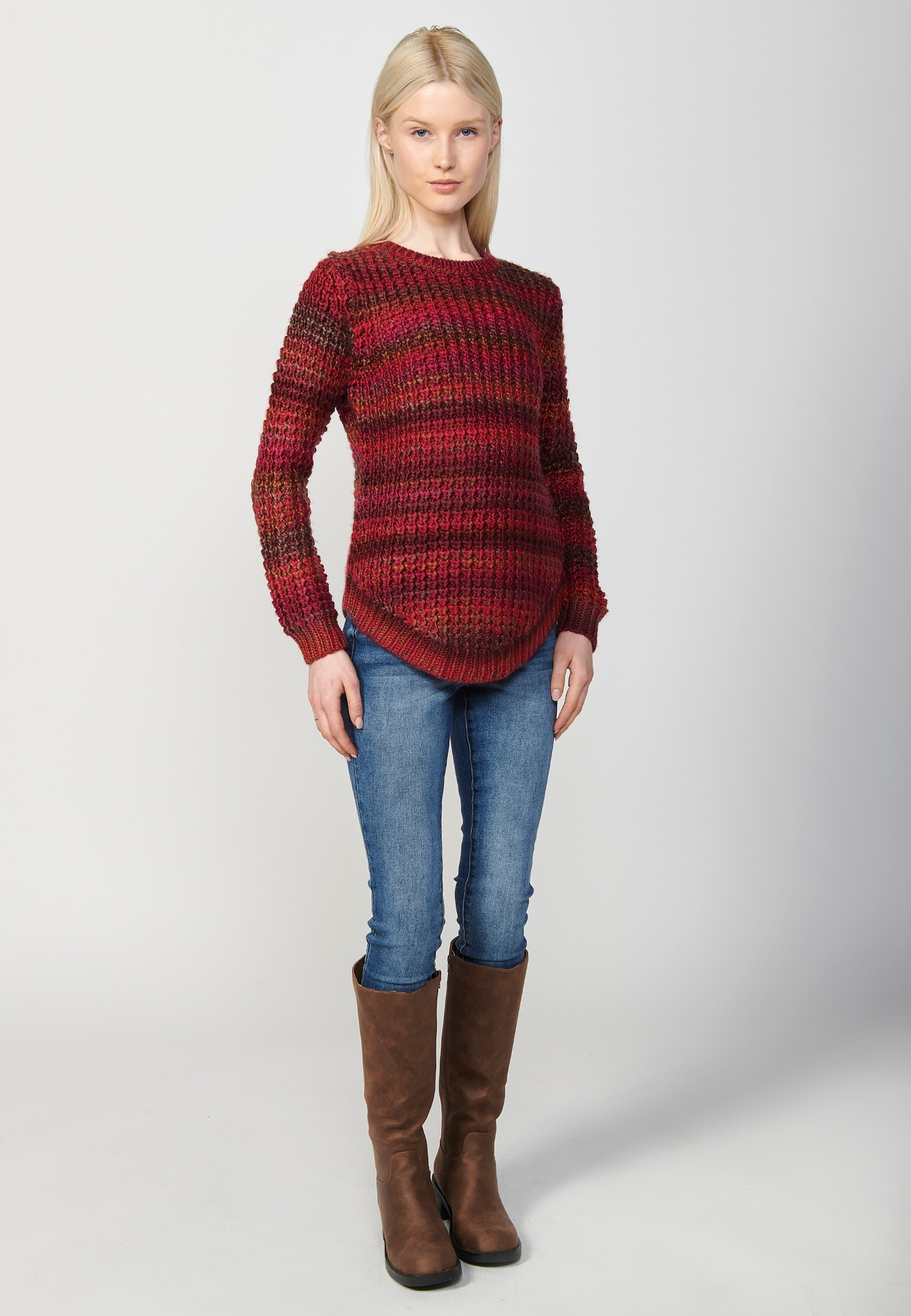 Pull femme tricot col rond manches longues