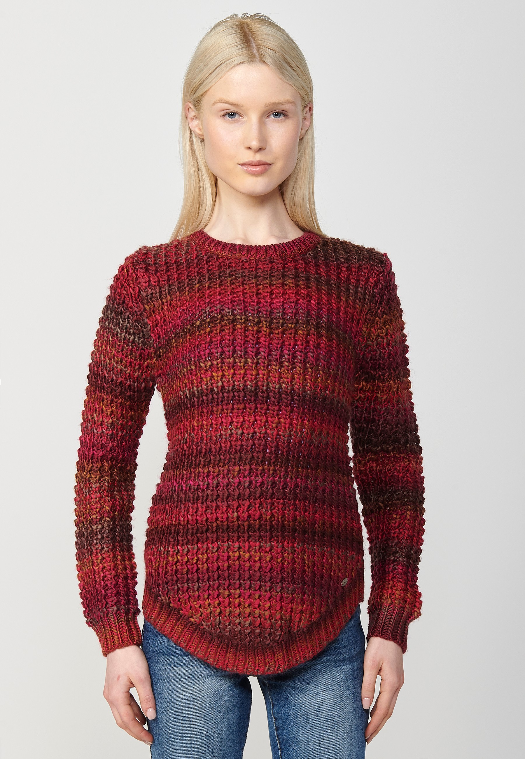 Pull femme tricot col rond manches longues