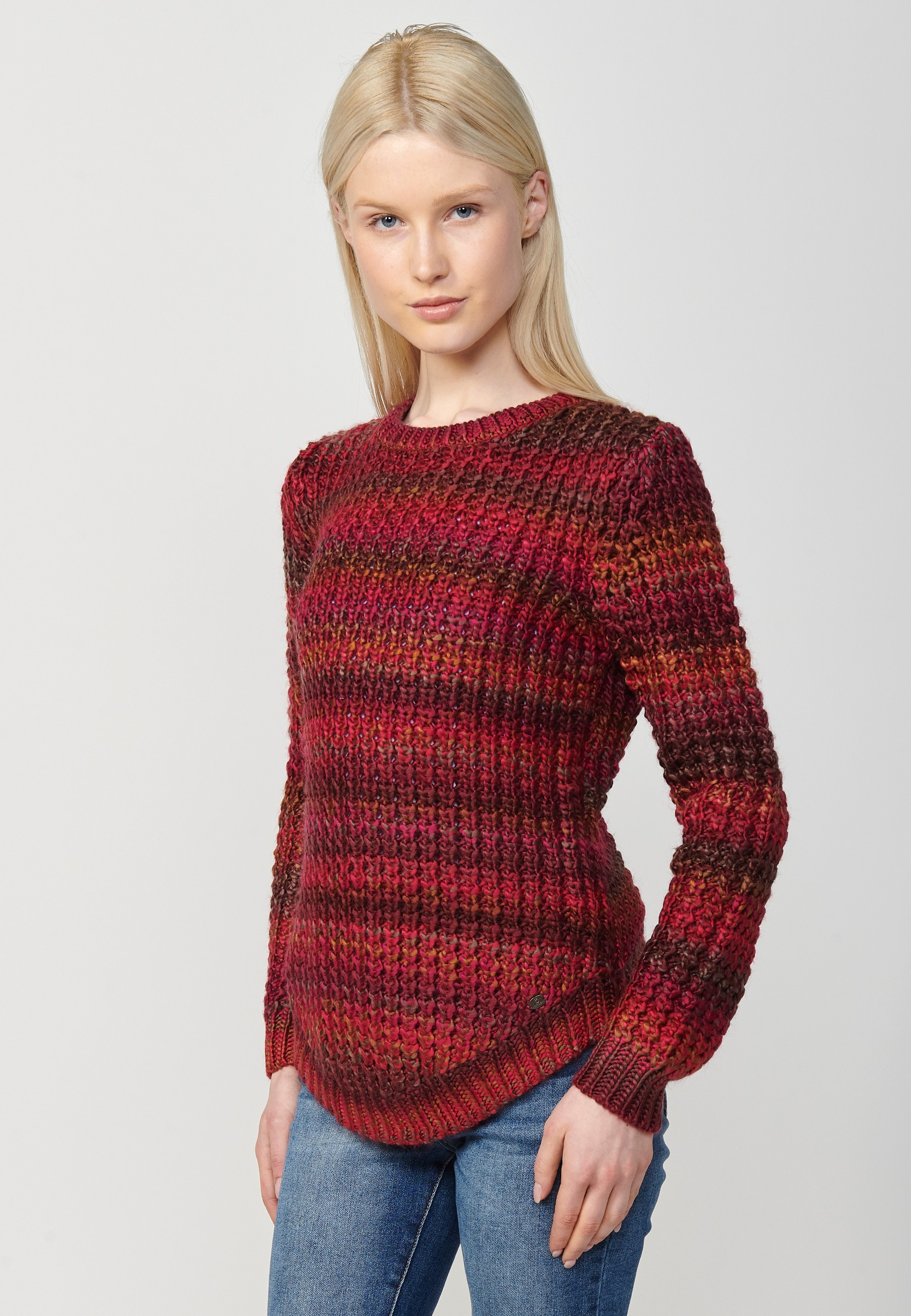 Pull femme tricot col rond manches longues