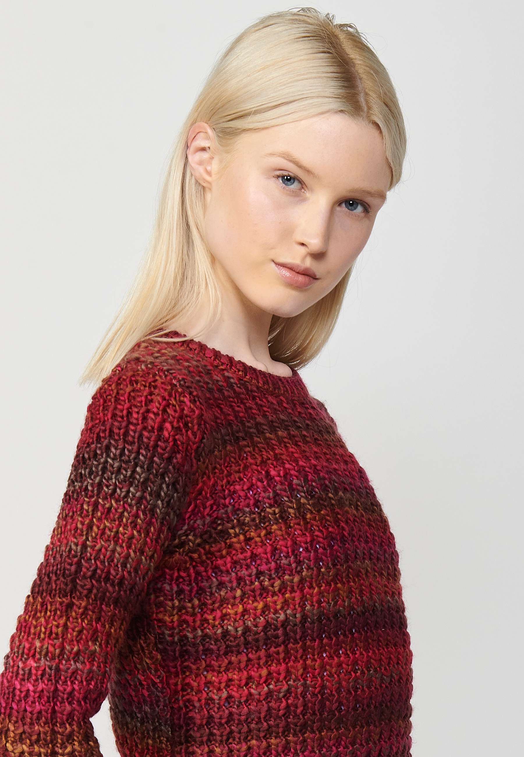 Pull femme tricot col rond manches longues