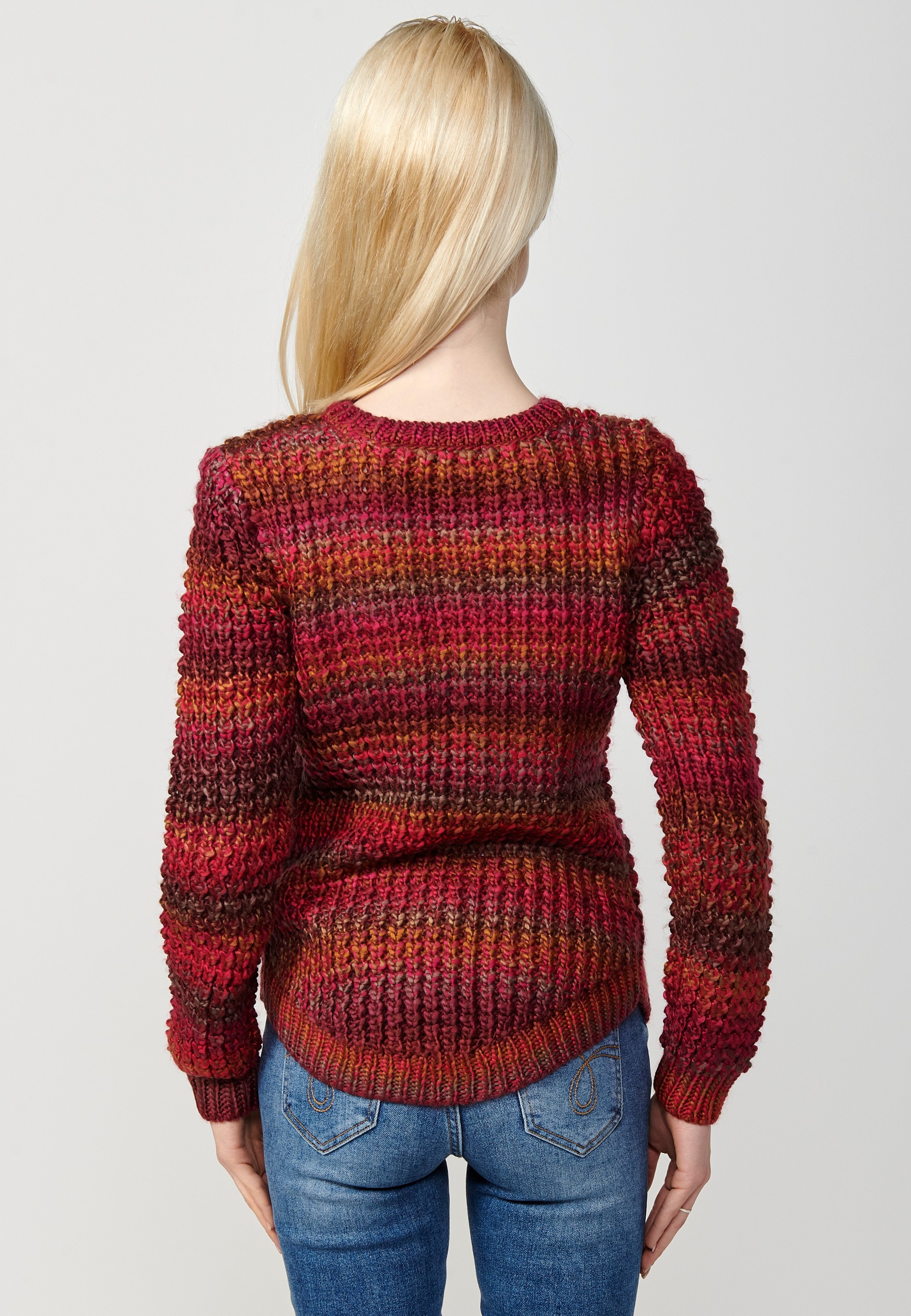 Pull femme tricot col rond manches longues