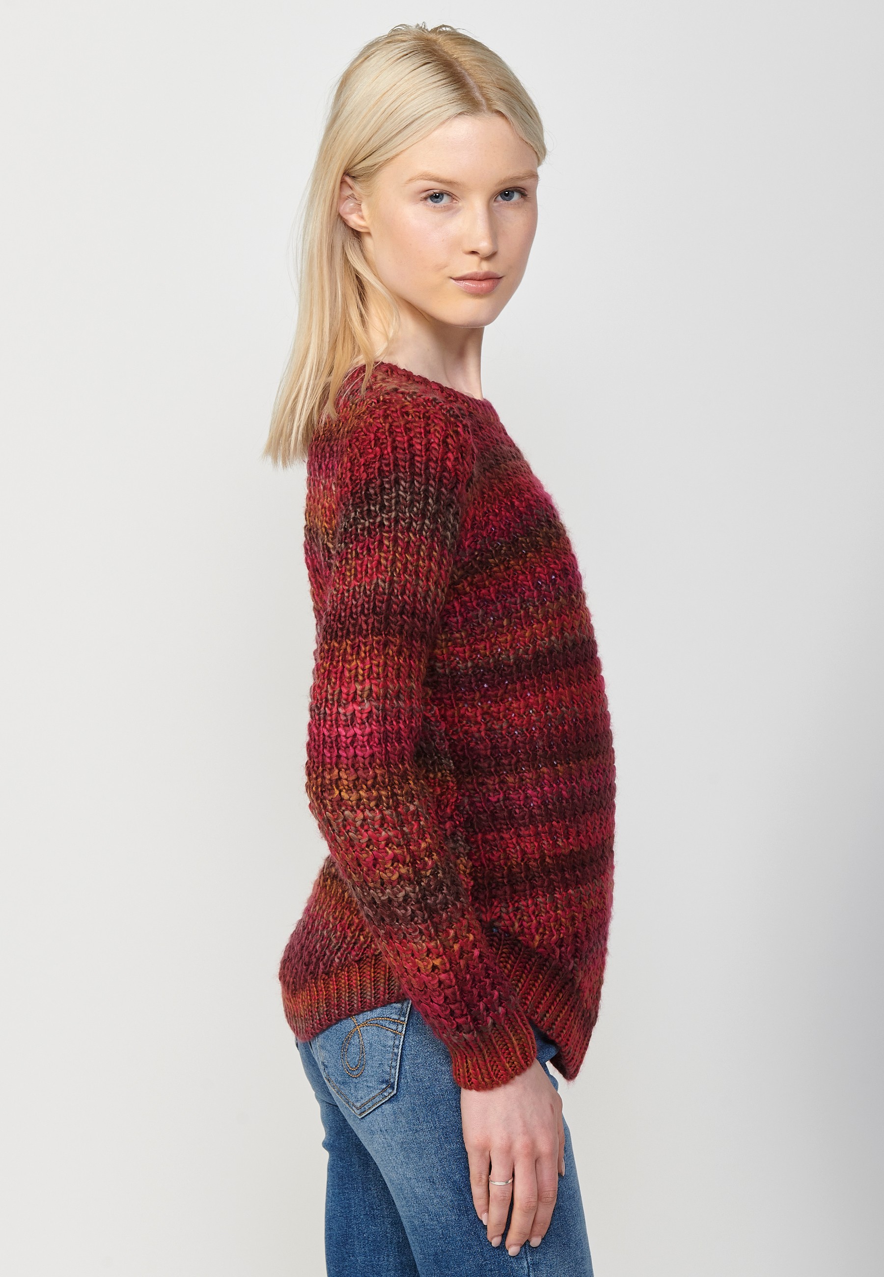 Pull femme tricot col rond manches longues