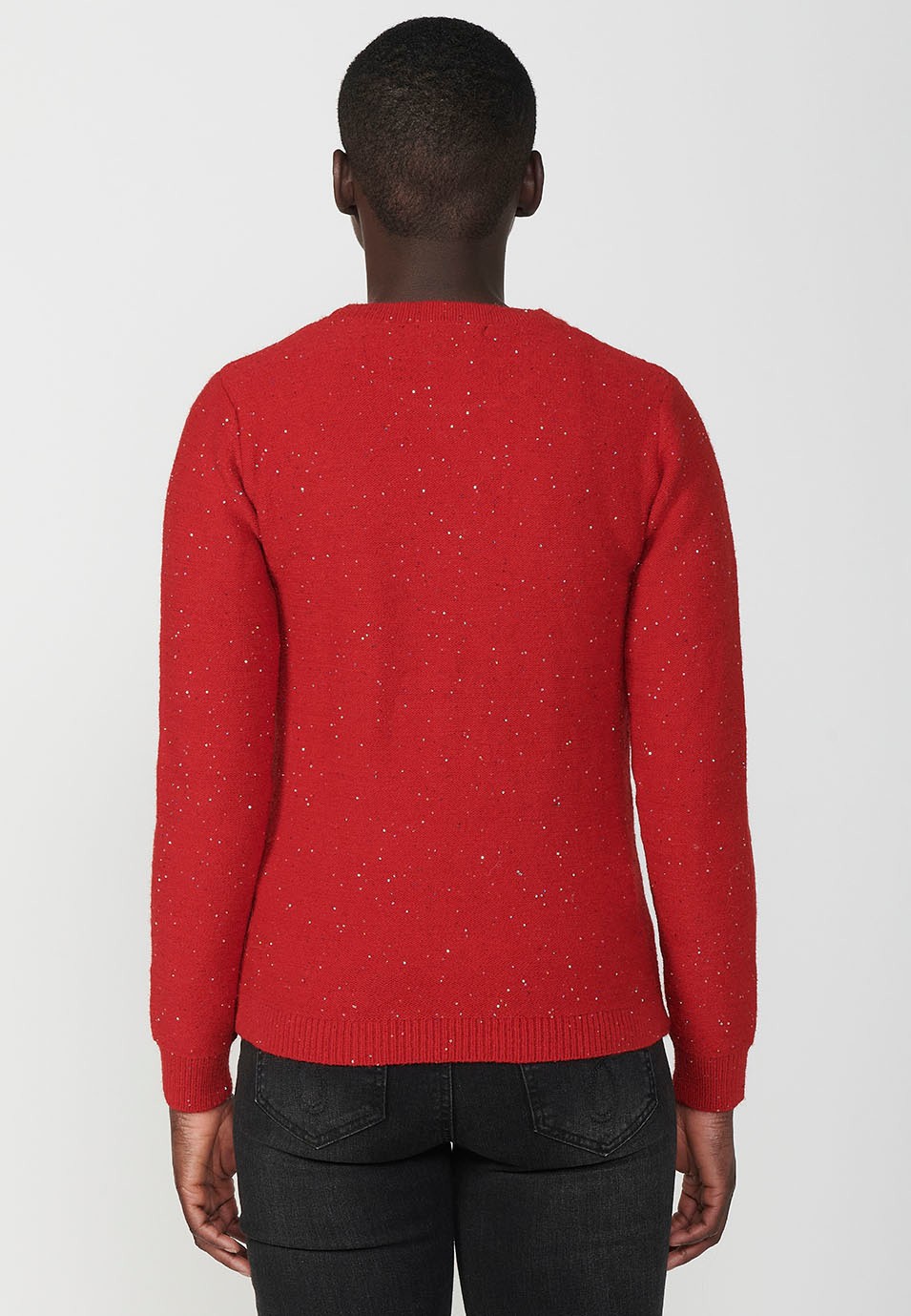 Jersey manga larga y cuello redondo con hilo moteado de purpurina para mujer de color negro