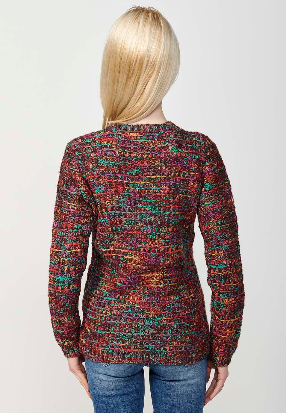 Pull col rond femme marron en tricot chiné