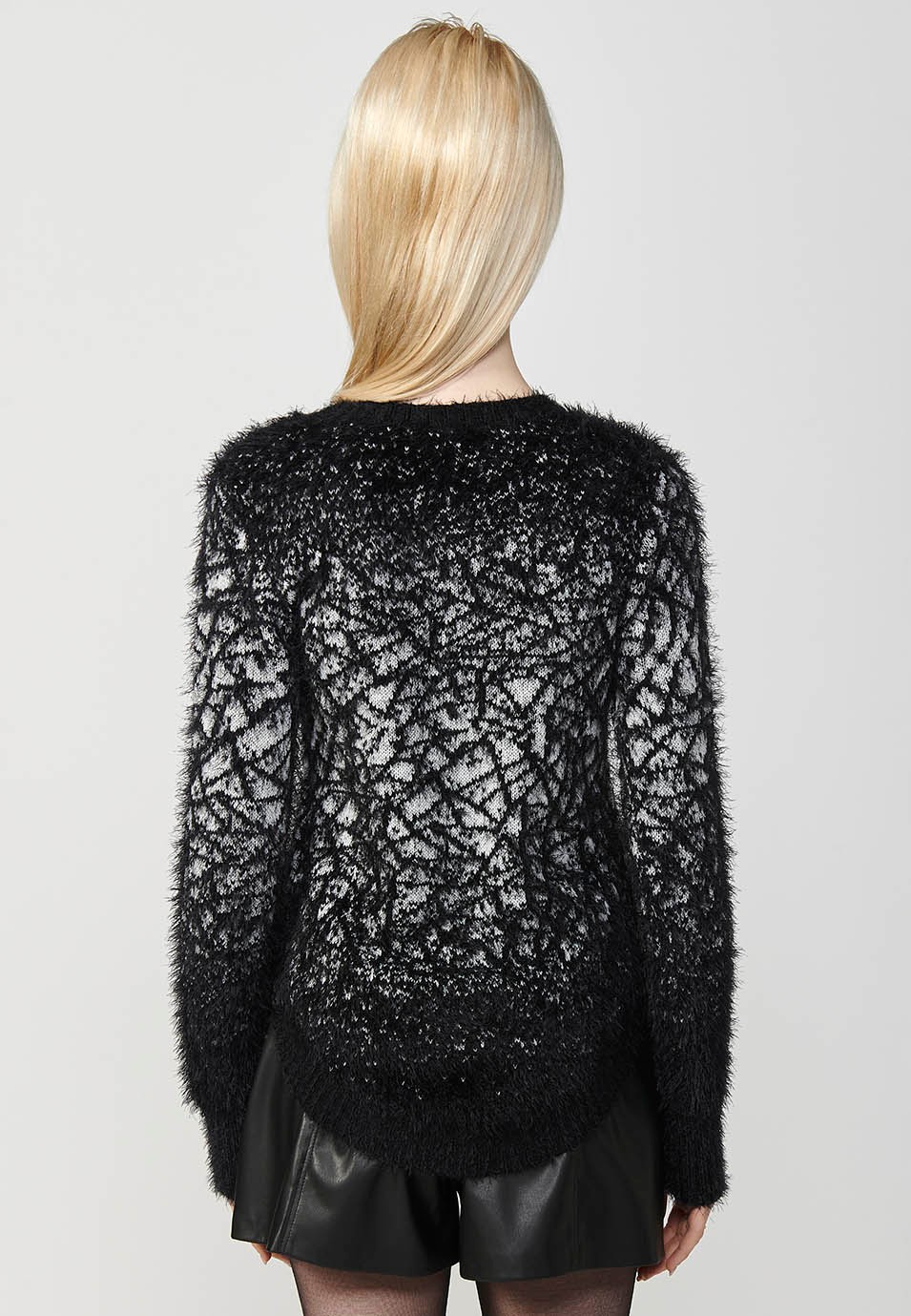 Pull col rond manches longues avec jacquard dégradé pour femme en noir