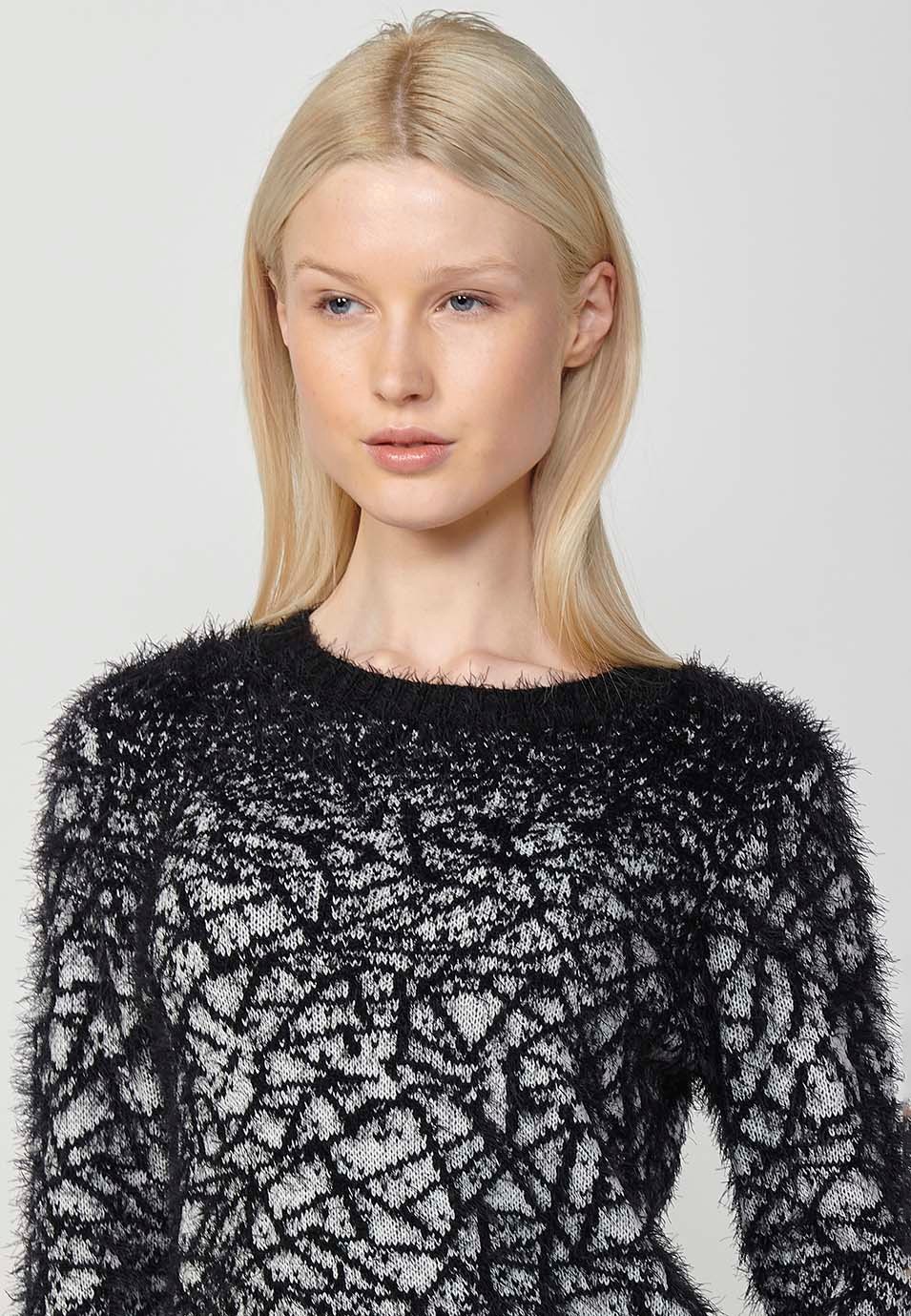 Pull col rond manches longues avec jacquard dégradé pour femme en noir