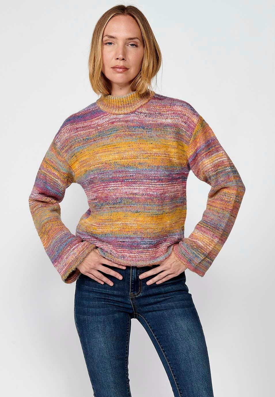 Pull femme col rond en tricot chiné