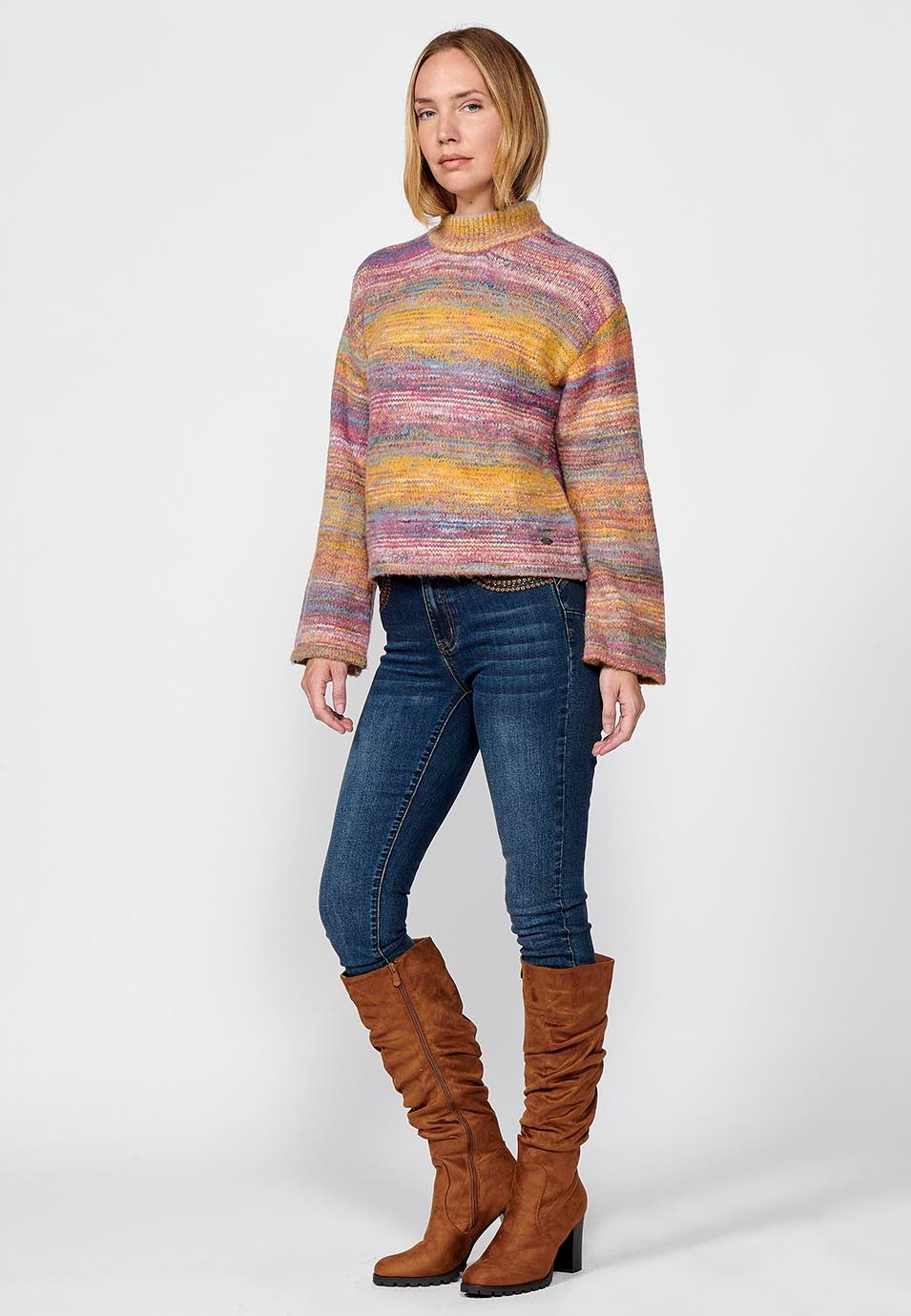 Pull femme col rond en tricot chiné