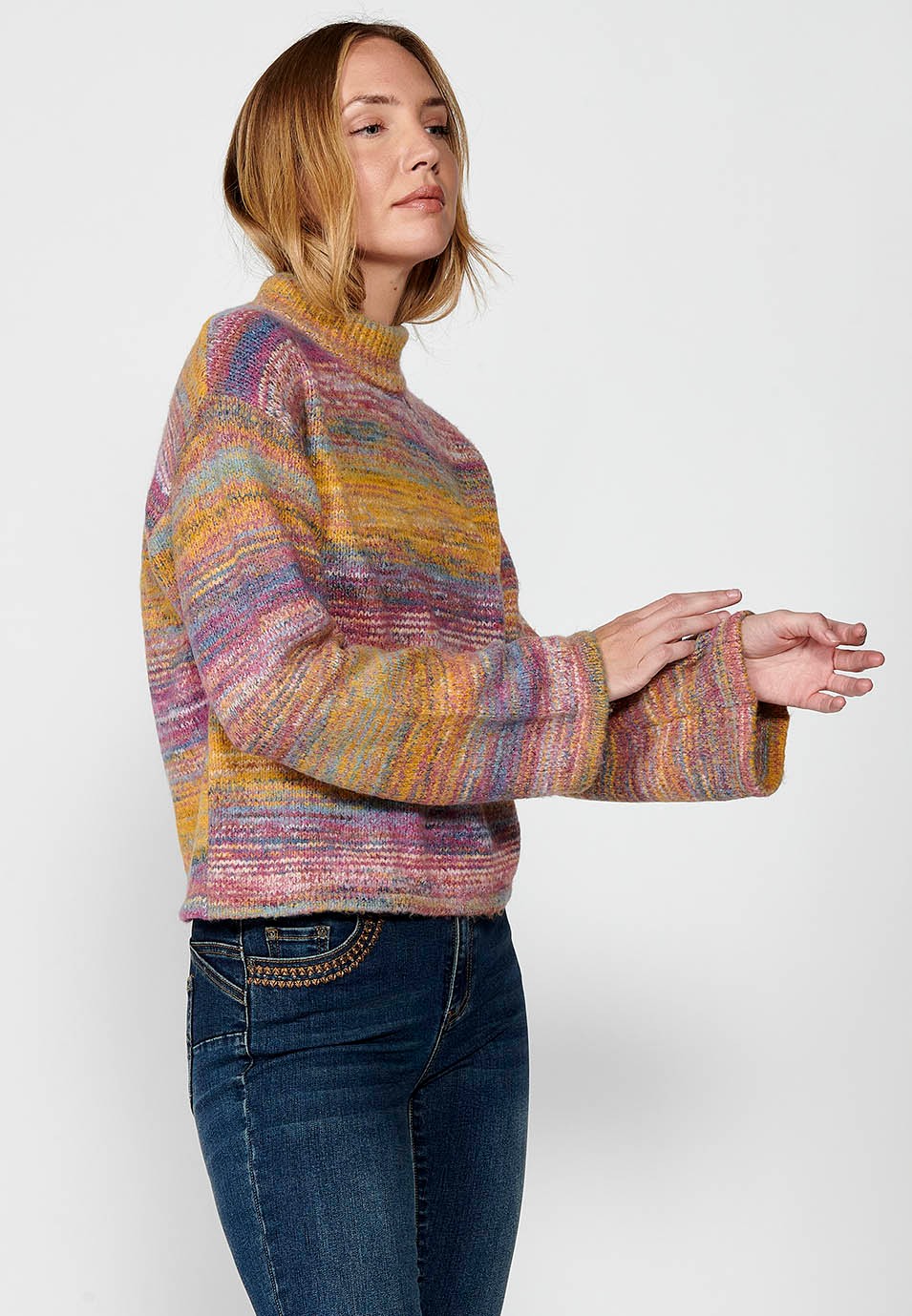 Pull femme col rond en tricot chiné