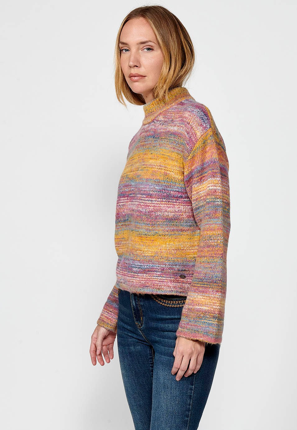 Pull femme col rond en tricot chiné