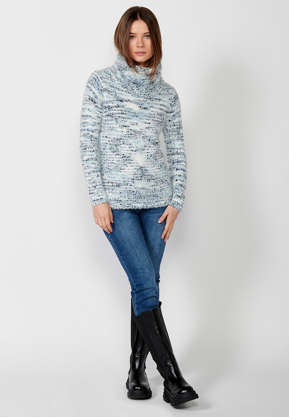 Jersey manga larga vuelto con Hilo moteado multicolor color Azul para Mujer