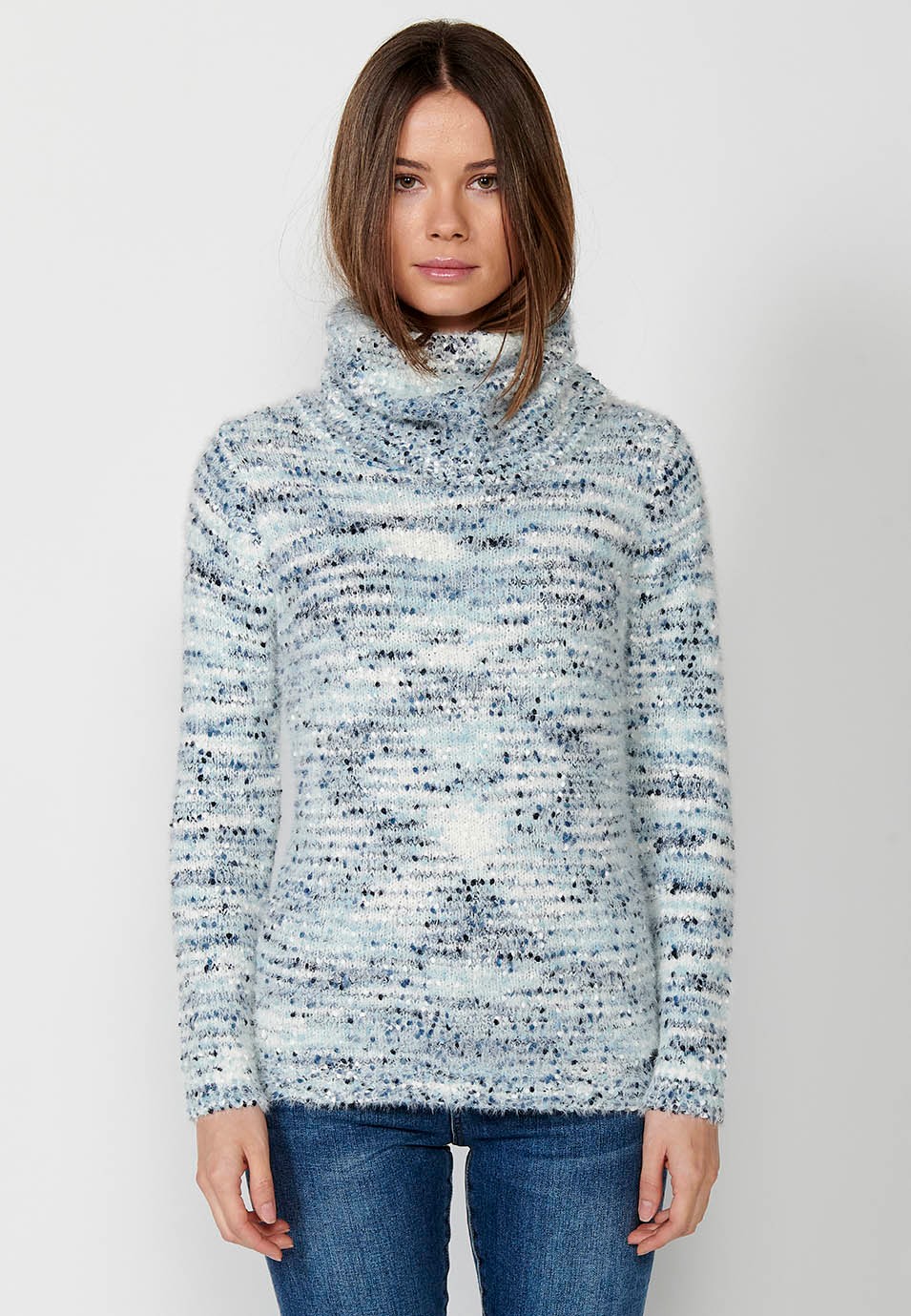 Jersey manga larga vuelto con Hilo moteado multicolor color Azul para Mujer