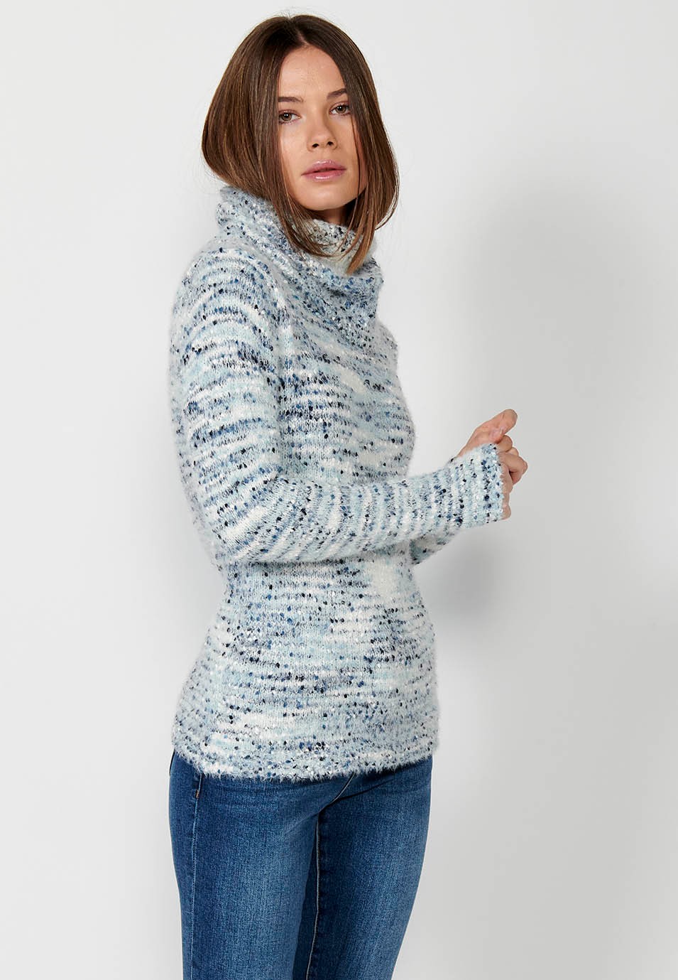 Jersey manga larga vuelto con Hilo moteado multicolor color Azul para Mujer