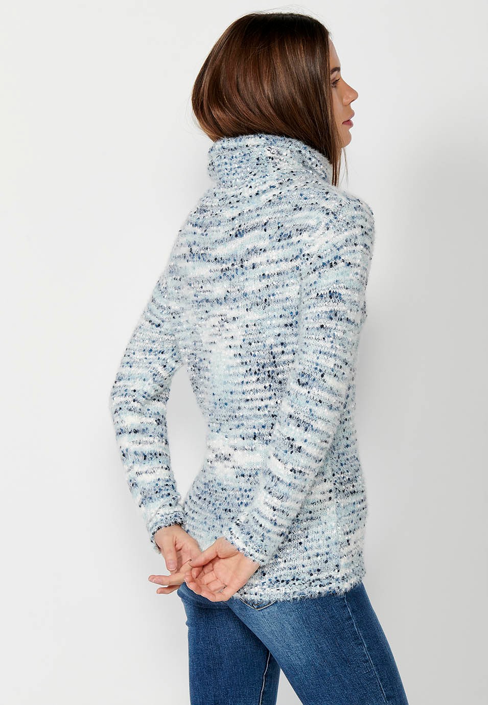 Jersey manga larga vuelto con Hilo moteado multicolor color Azul para Mujer