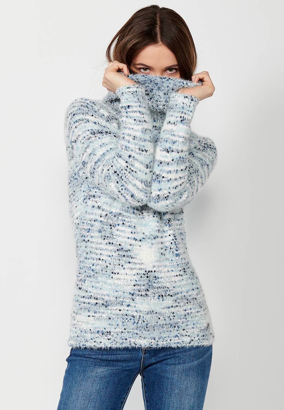 Jersey manga larga vuelto con Hilo moteado multicolor color Azul para Mujer