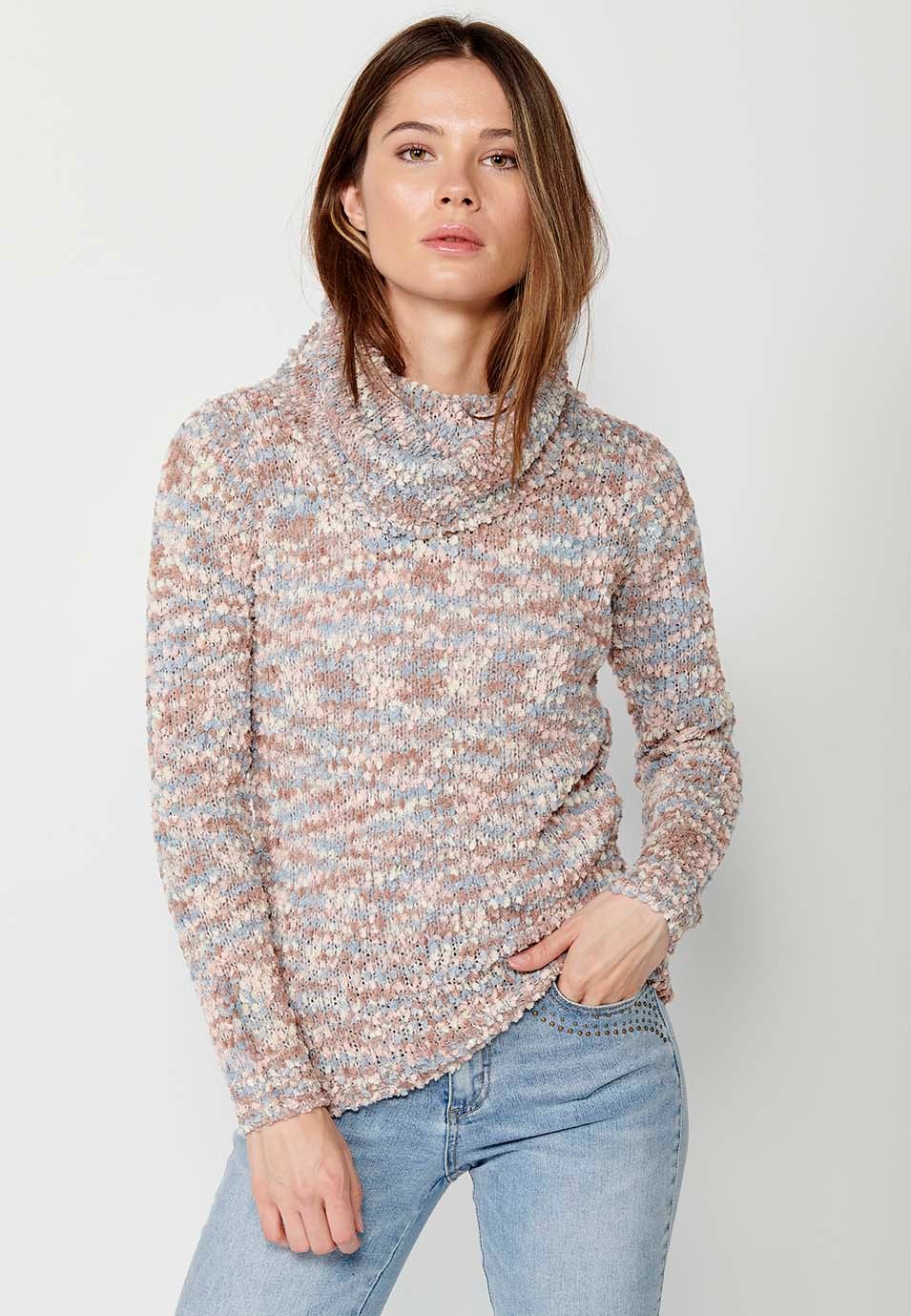 Pull gris manches longues avec fil moucheté multicolore pour femme