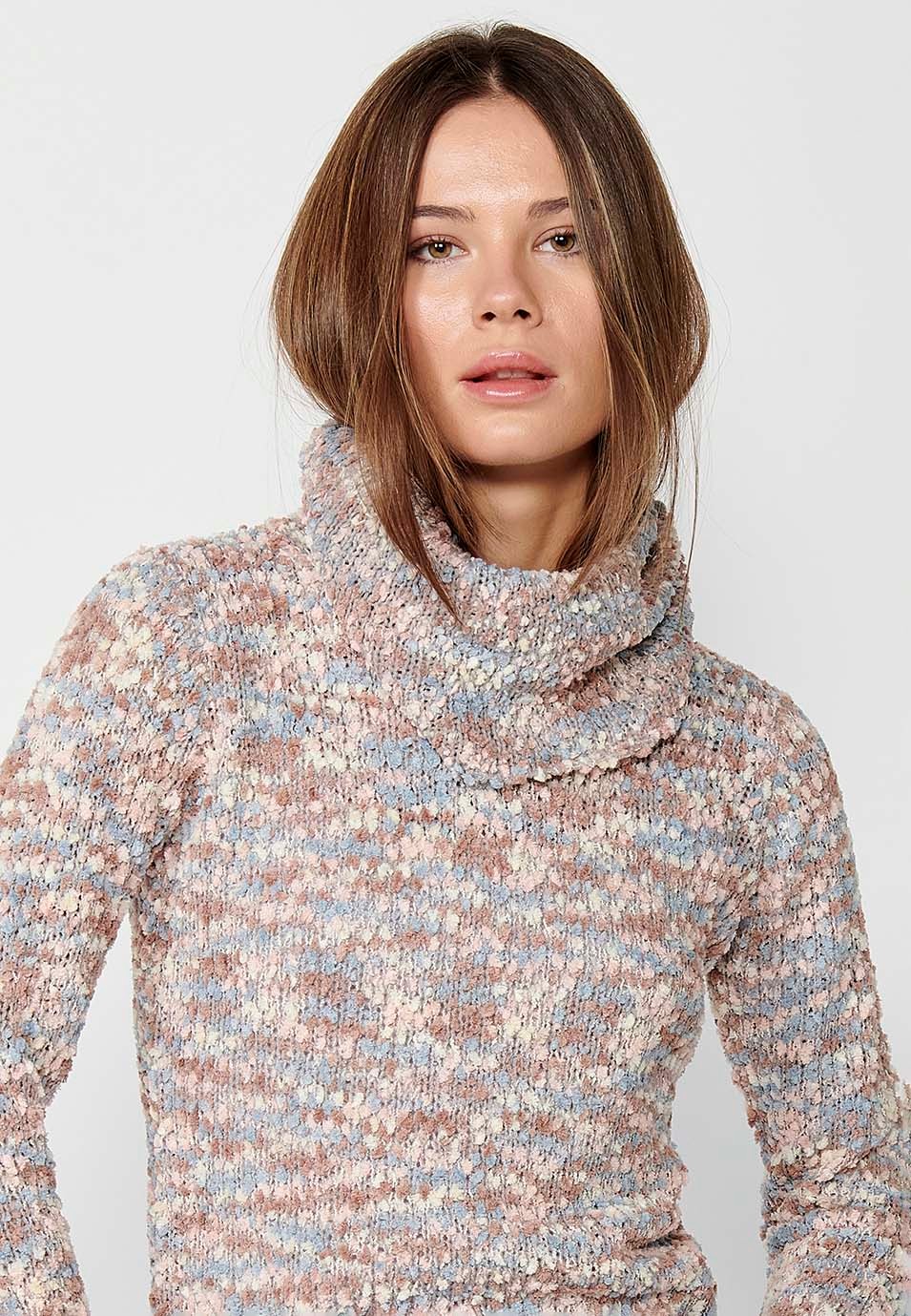 Pull gris manches longues avec fil moucheté multicolore pour femme