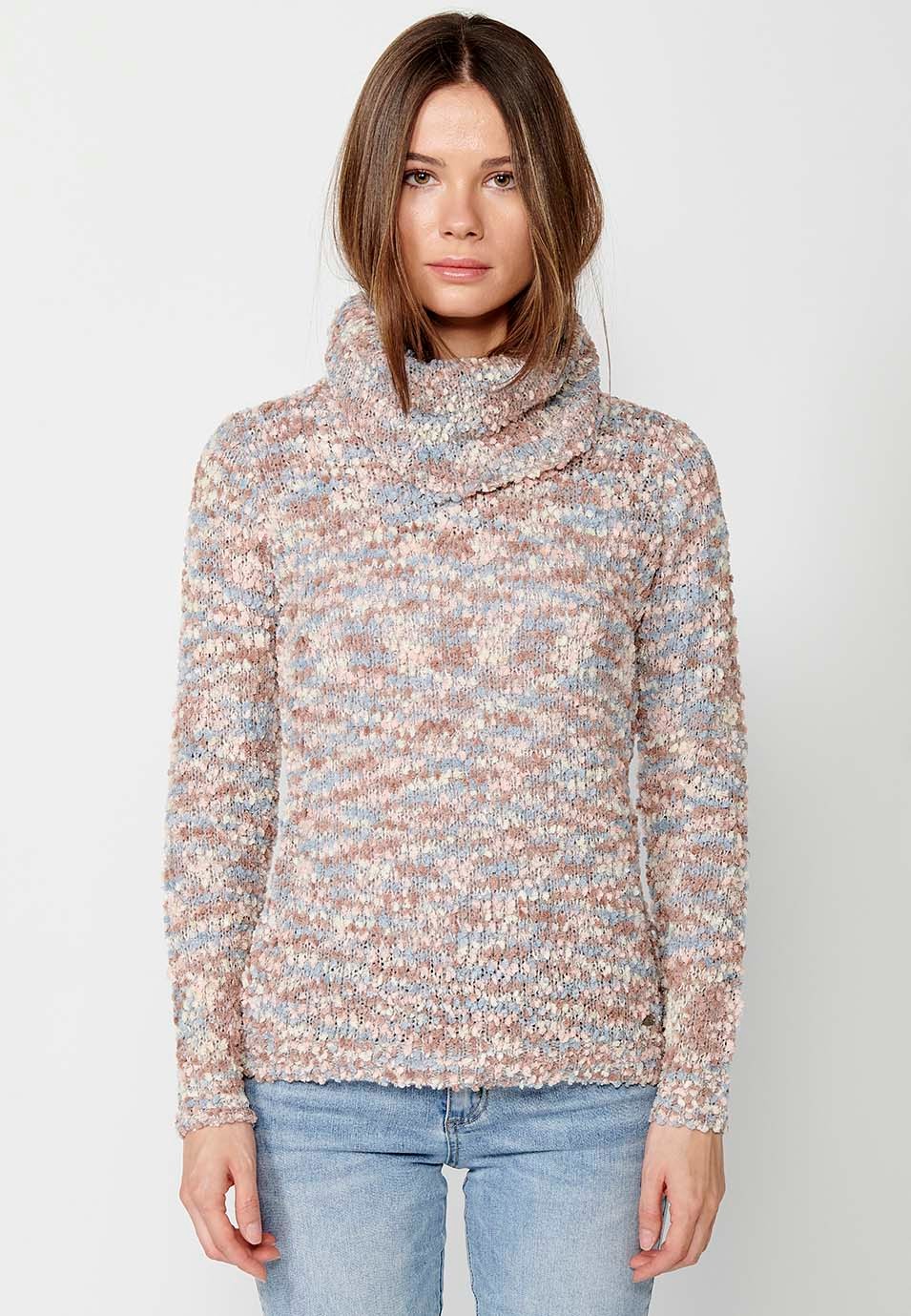 Pull gris manches longues avec fil moucheté multicolore pour femme