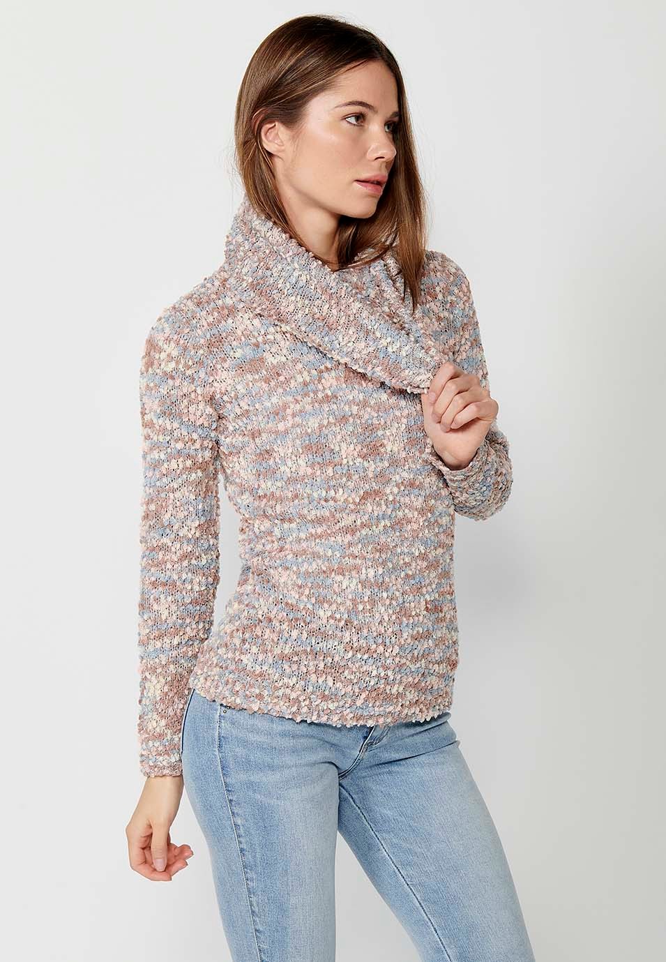 Pull gris manches longues avec fil moucheté multicolore pour femme