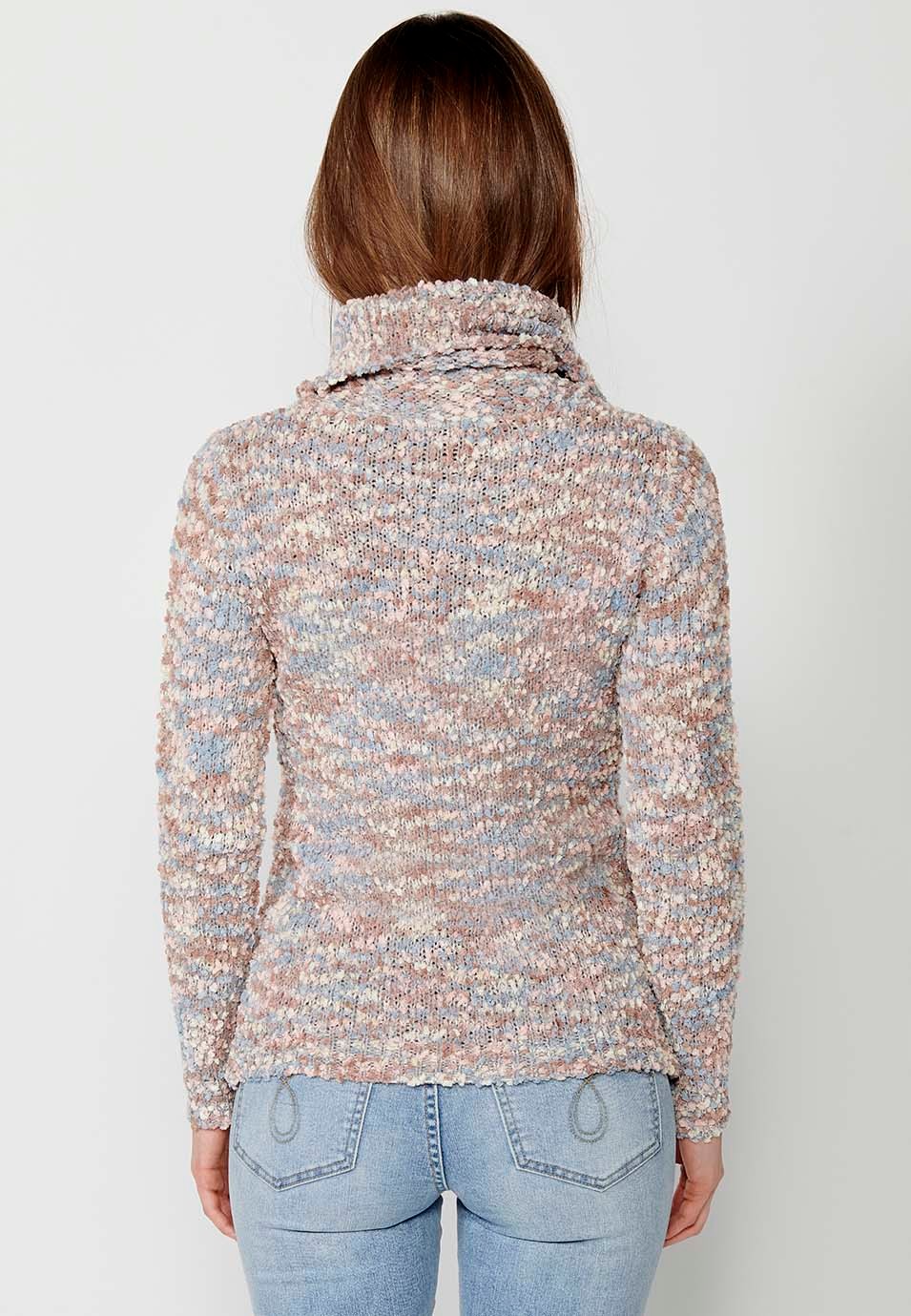 Pull gris manches longues avec fil moucheté multicolore pour femme