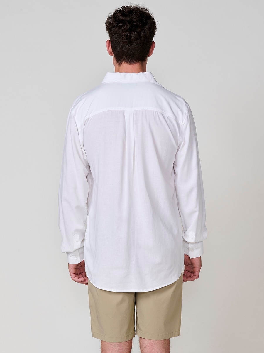 Camisa de Manga Larga de Lino en Blanco con Cierre de Botones y Bolsillo Delantero para Hombre 8
