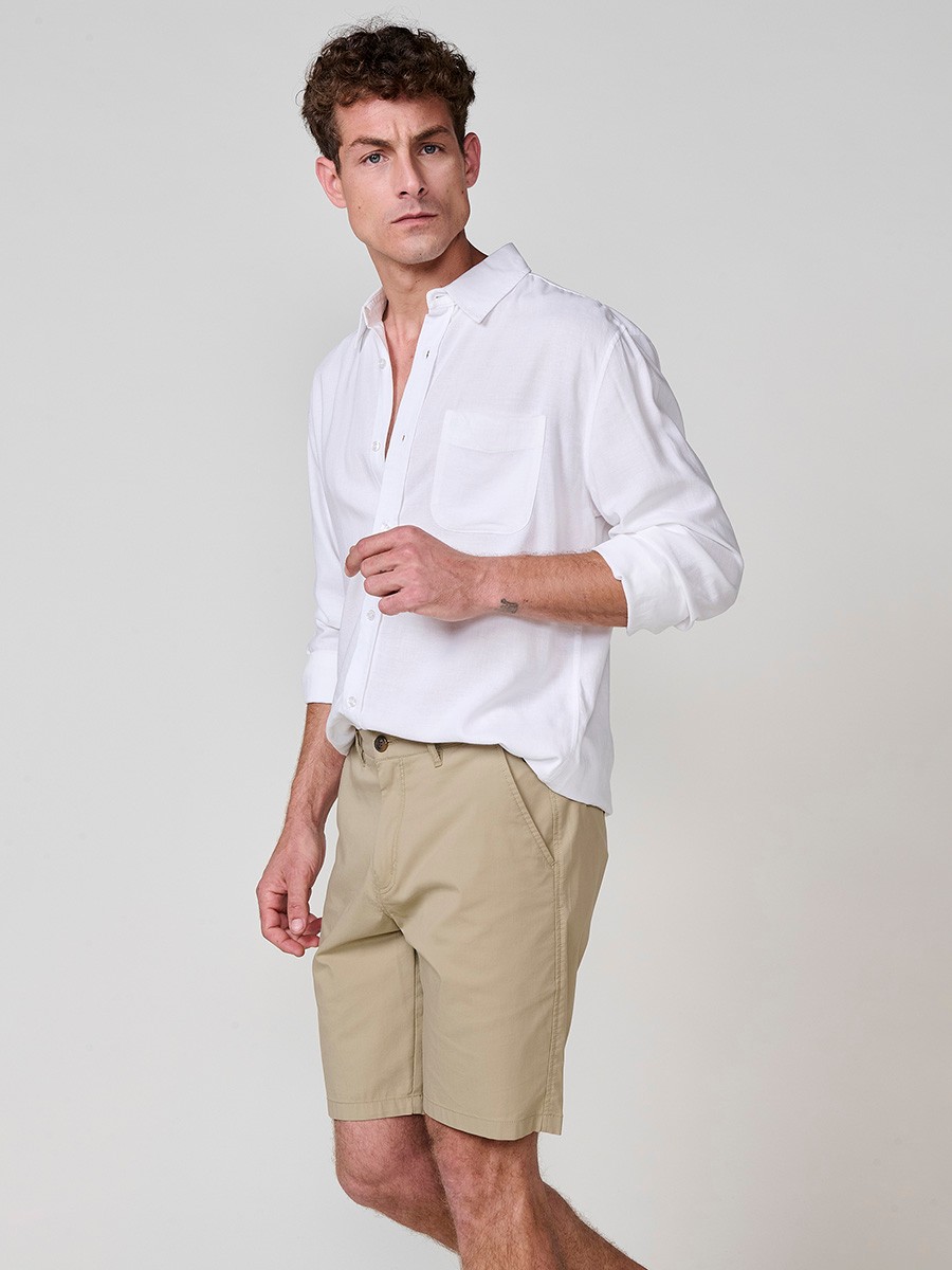 Camisa de Manga Larga de Lino en Blanco con Cierre de Botones y Bolsillo Delantero para Hombre 4