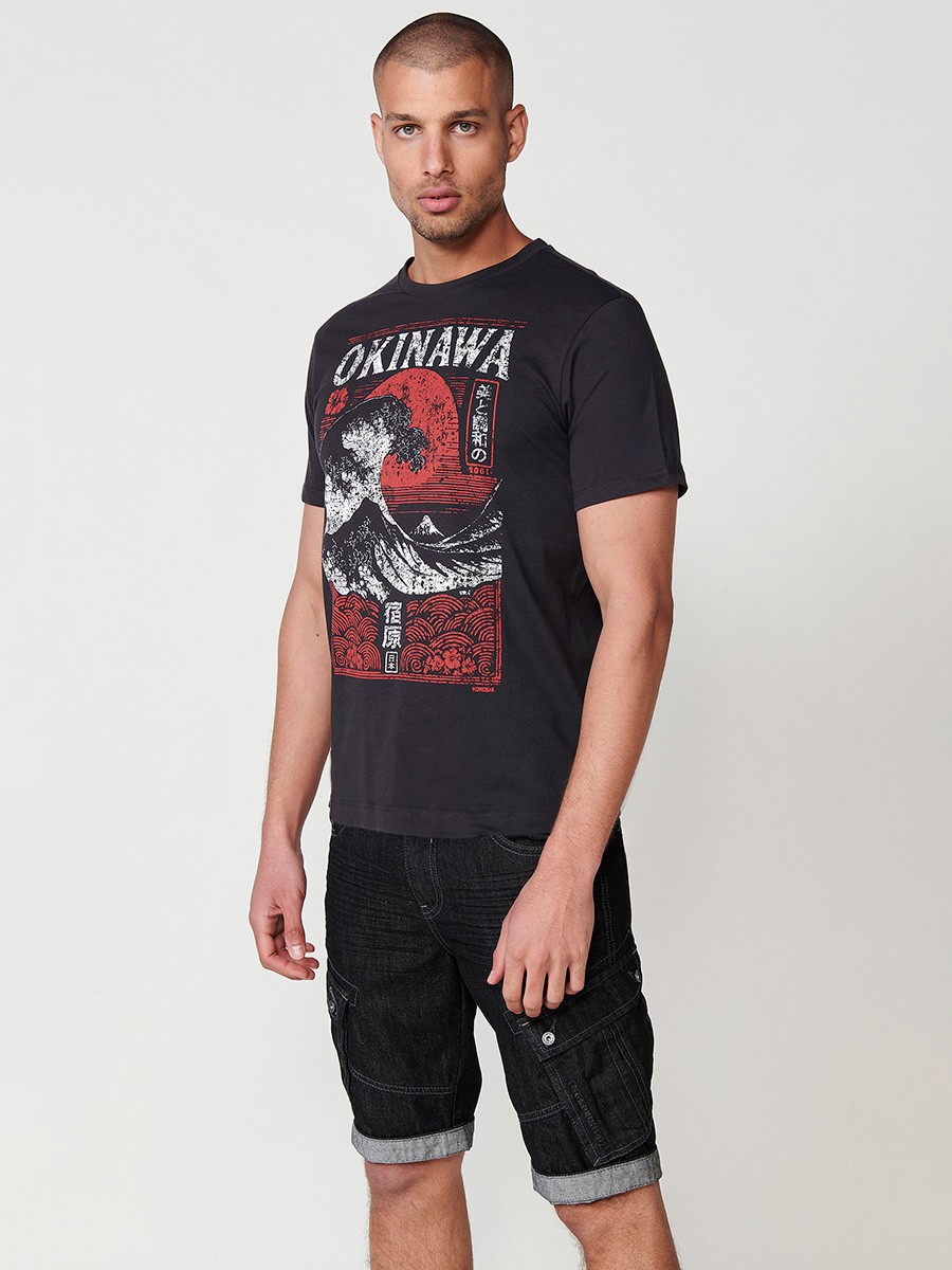 T-shirt à manches courtes avec imprimé devant en anthracite pour homme