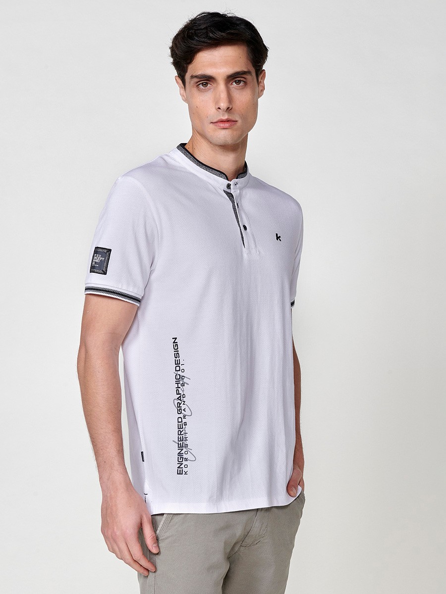 Herren-Poloshirt aus Baumwolle in Weiß mit Rundhalsausschnitt 1