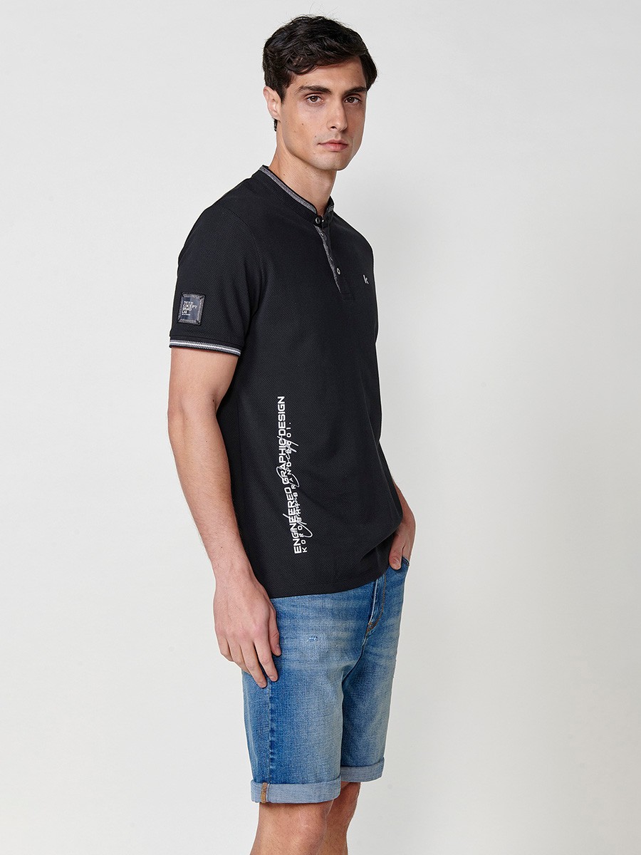 Polo de Hombre de Algodón Color Negro con Cuello Redondo