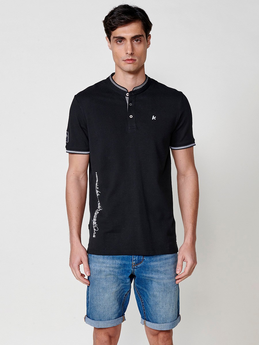 Polo de Hombre de Algodón Color Negro con Cuello Redondo