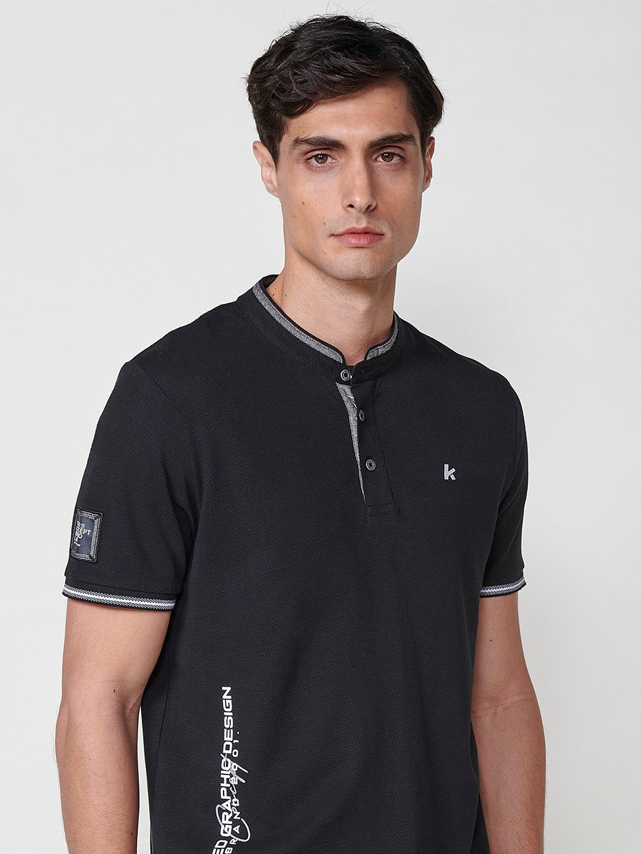 Polo de Hombre de Algodón Color Negro con Cuello Redondo