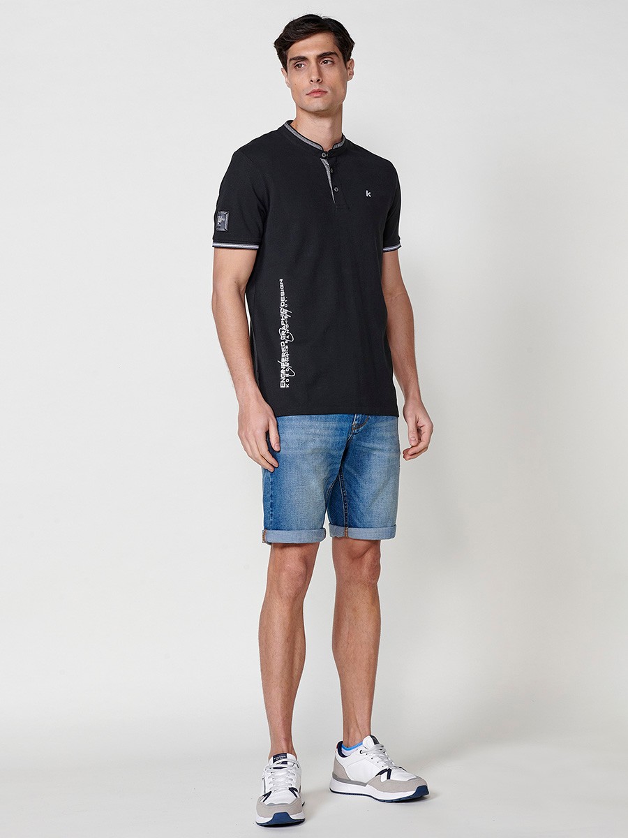 Polo de Hombre de Algodón Color Negro con Cuello Redondo